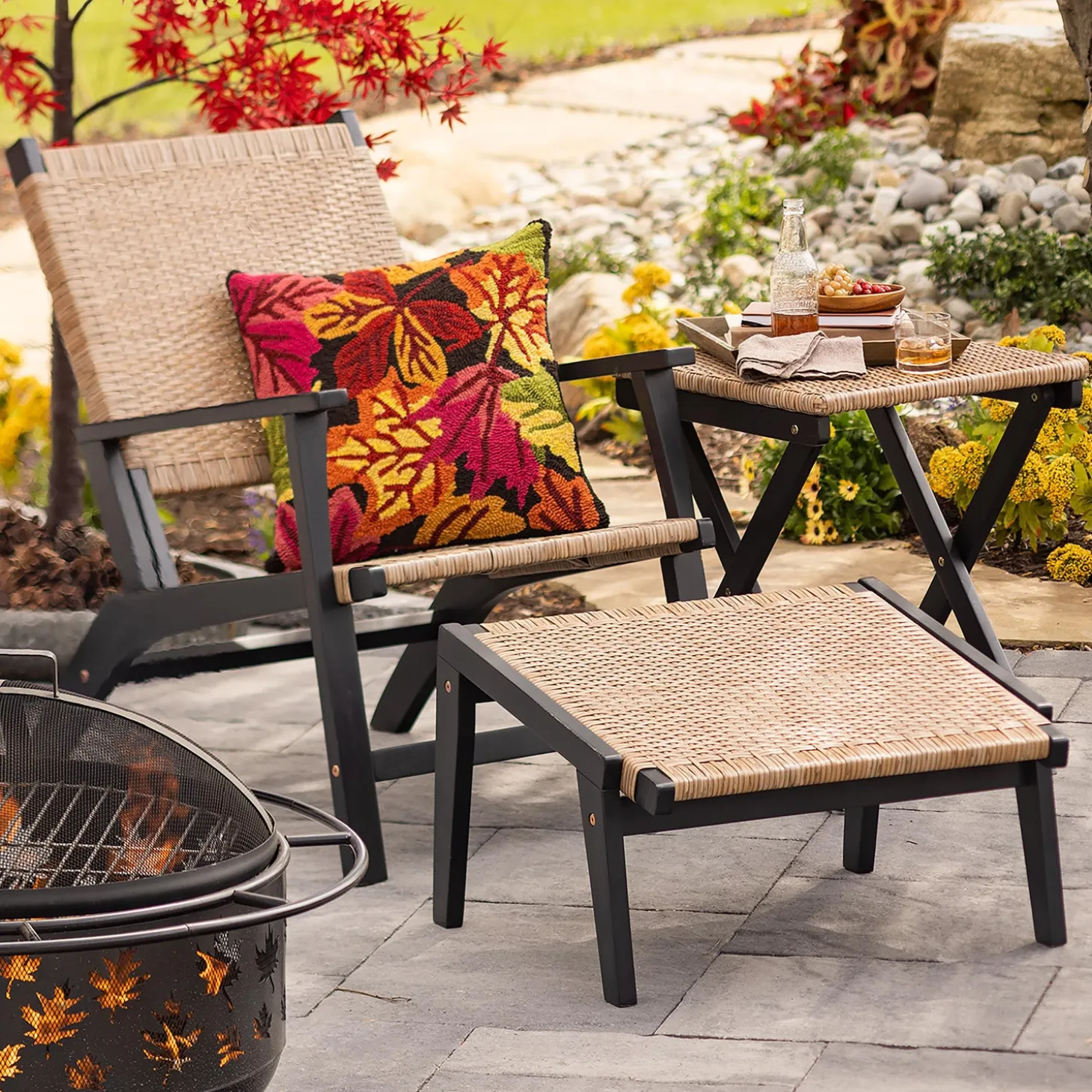 Chairs & Rockers | Rockers & Gliders>Plow & Hearth Claytor Eucalyptus Outdoor Furniture, Chair and Ottoman, 2-Piece Set Black