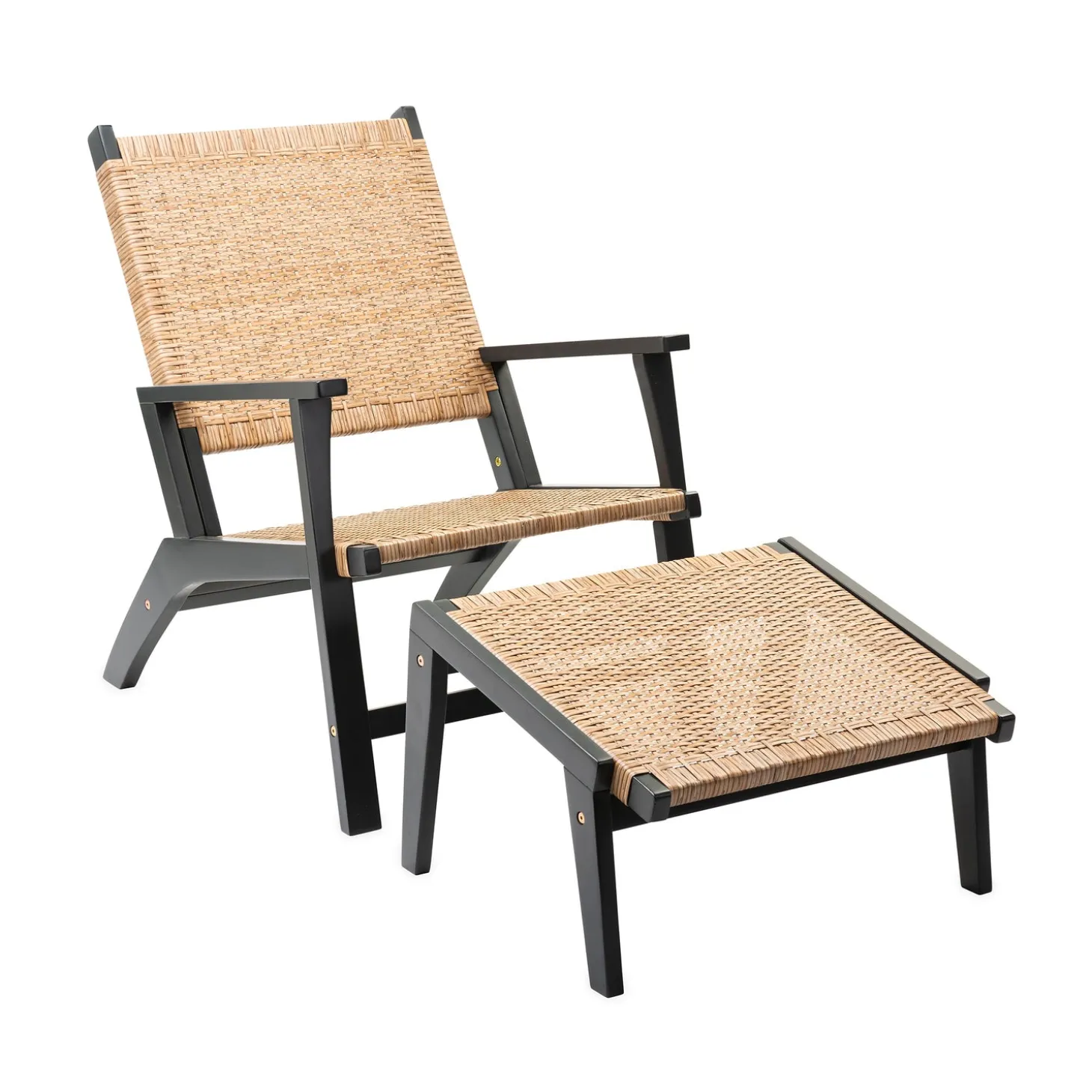 Chairs & Rockers | Rockers & Gliders>Plow & Hearth Claytor Eucalyptus Outdoor Furniture, Chair and Ottoman, 2-Piece Set Black