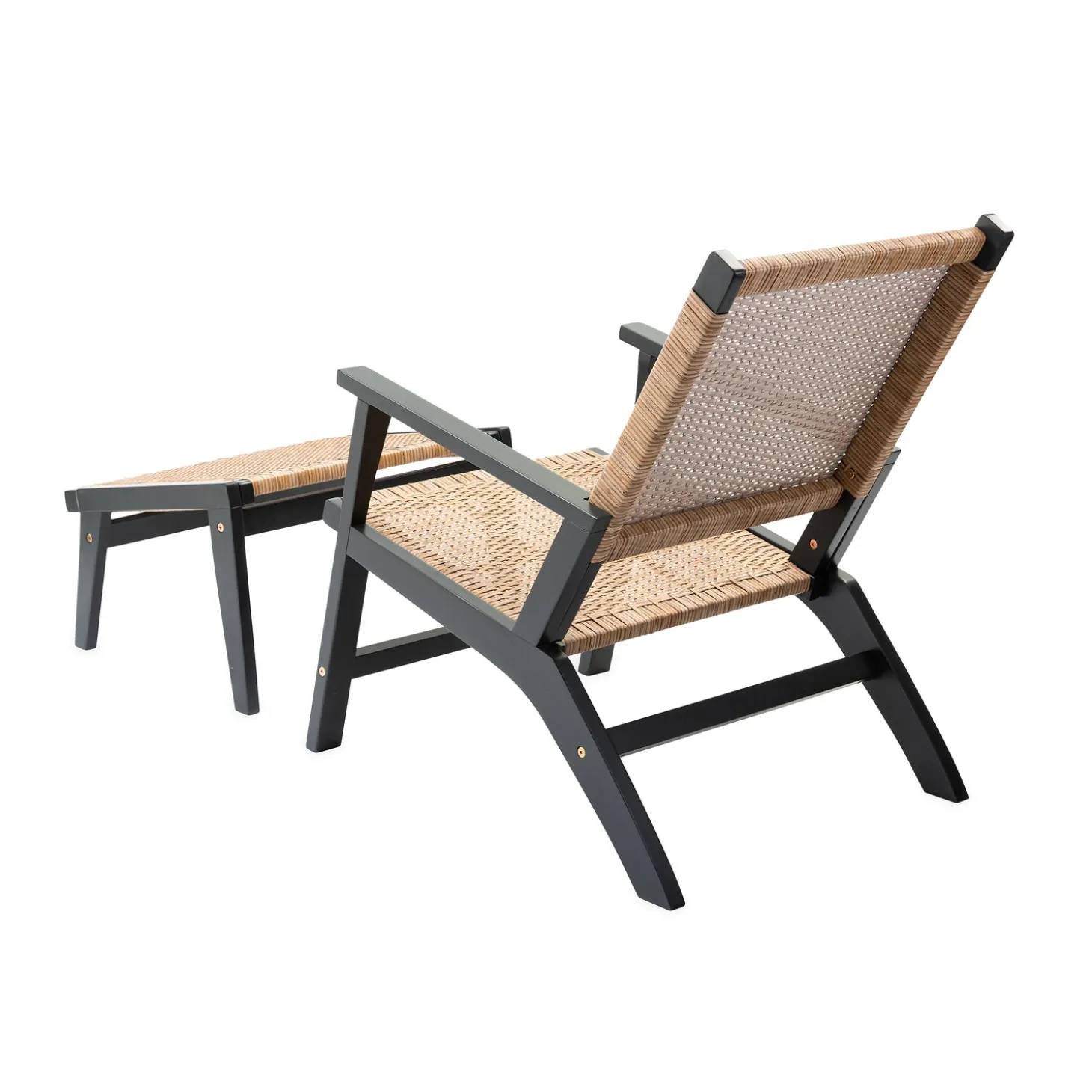 Chairs & Rockers | Rockers & Gliders>Plow & Hearth Claytor Eucalyptus Outdoor Furniture, Chair and Ottoman, 2-Piece Set Black