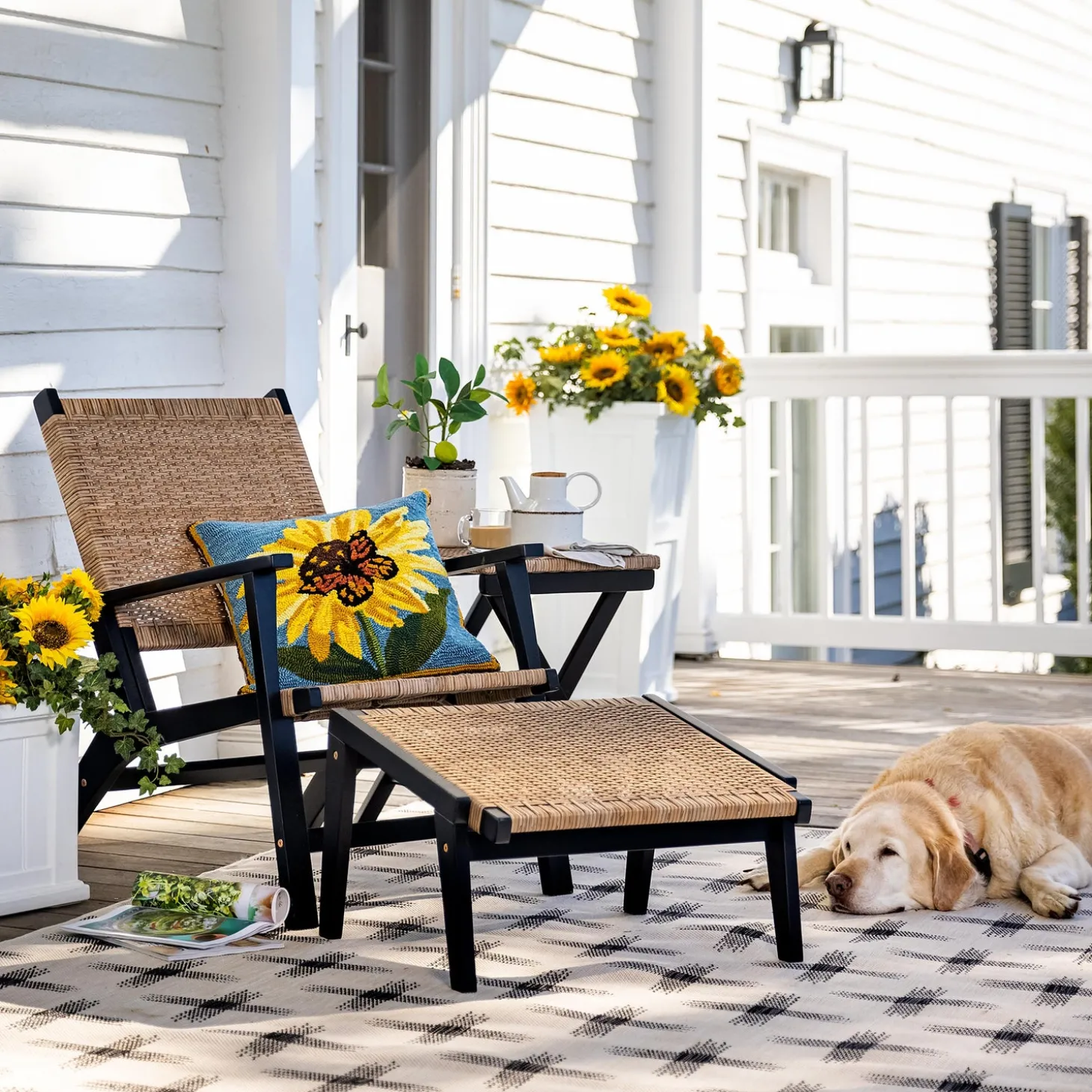 Chairs & Rockers | Rockers & Gliders>Plow & Hearth Claytor Eucalyptus Outdoor Furniture, Chair and Ottoman, 2-Piece Set Black