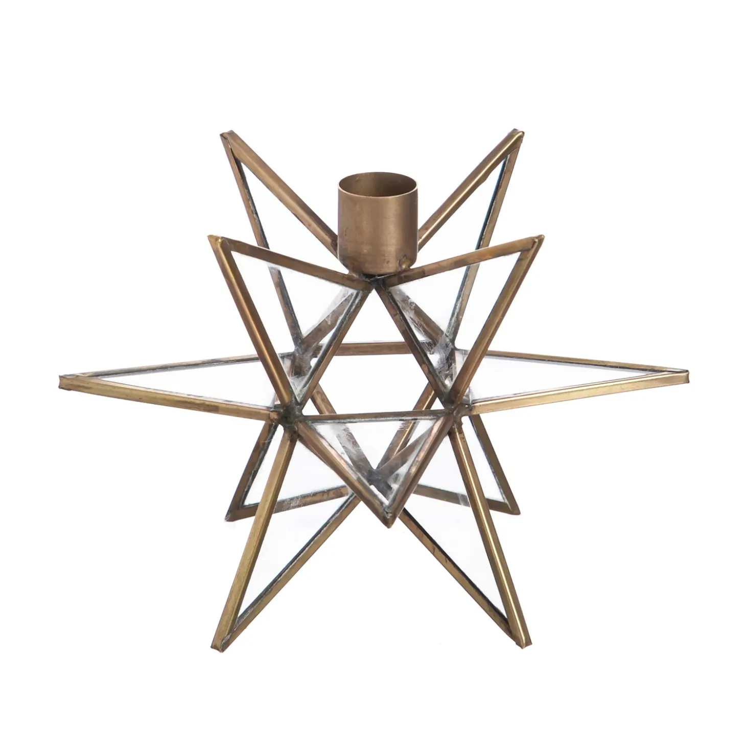 Candles & Lanterns>Plow & Hearth Clear Moravian Star Metal Taper Holder, Set of 2, Brass