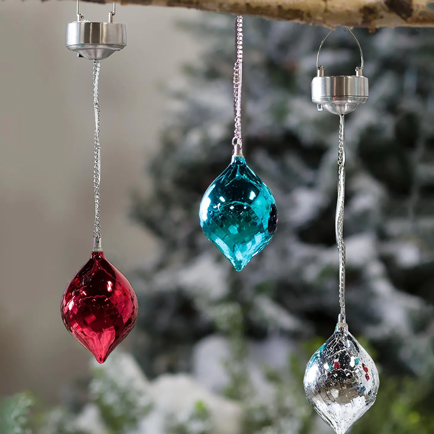 Garden Path Lighting>Plow & Hearth Color Changing Mercury Glass Solar Ornaments, Set of 3
