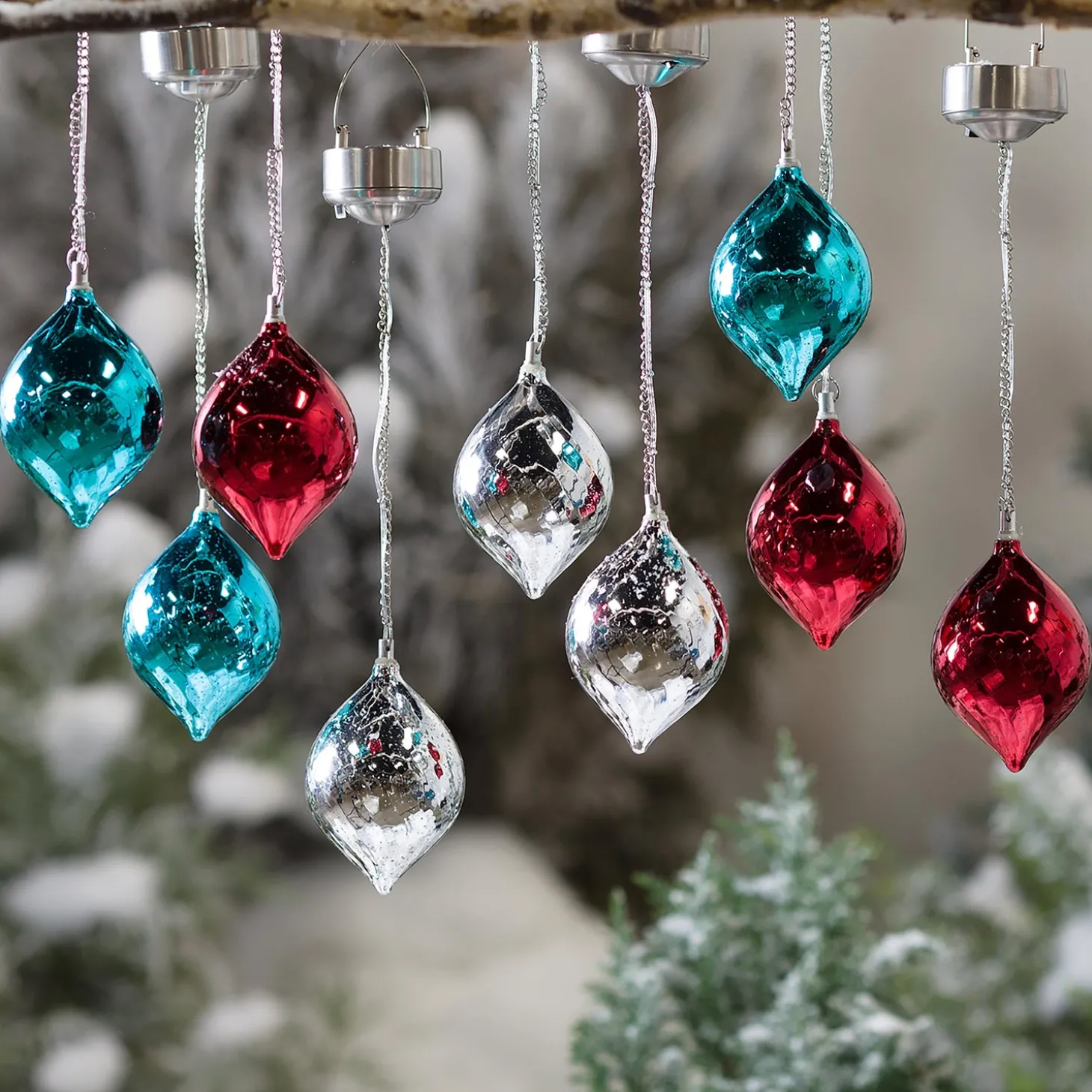 Garden Path Lighting>Plow & Hearth Color Changing Mercury Glass Solar Ornaments, Set of 3