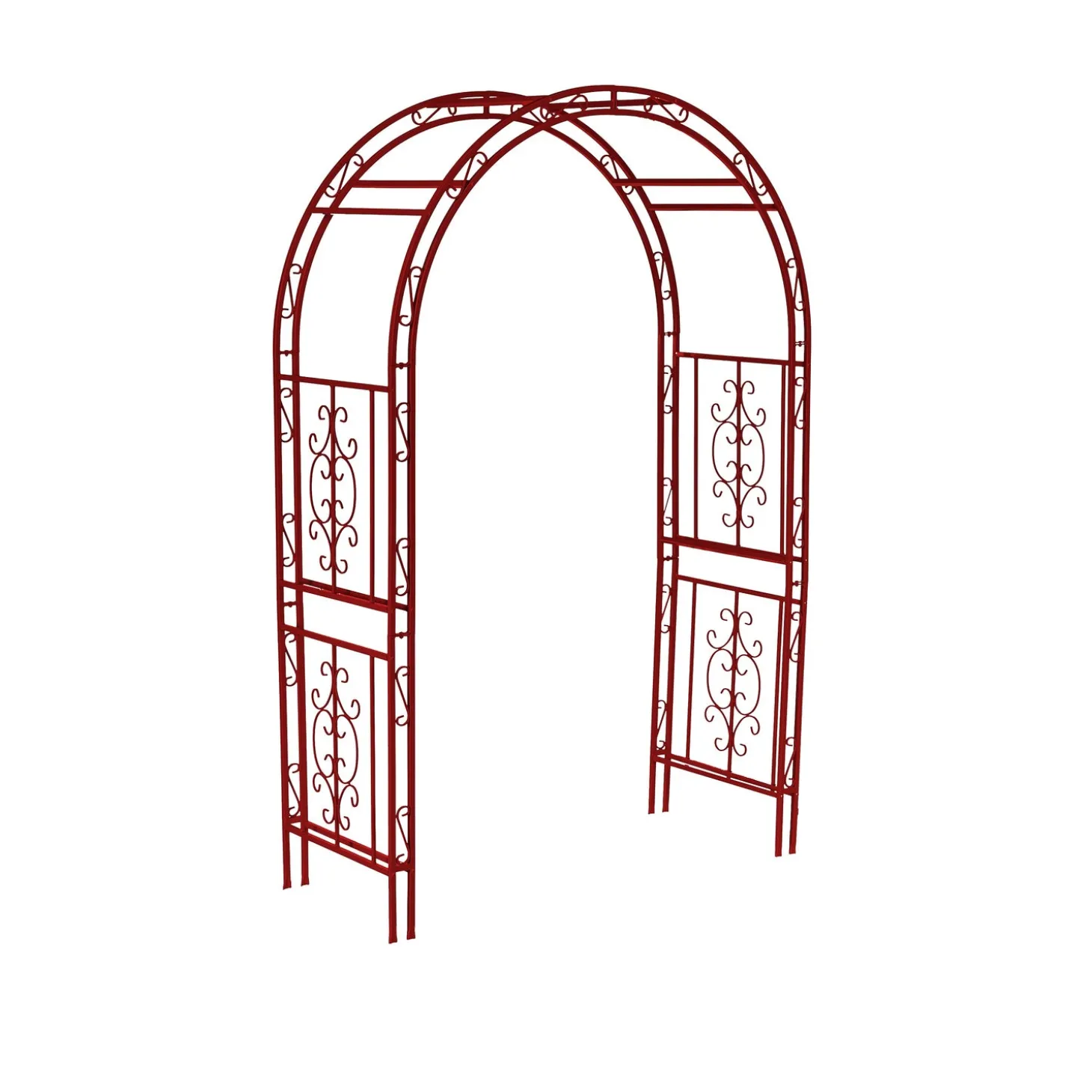 Arbors & Trellises>Plow & Hearth Colored Montebello Scrollwork Metal Garden Arbor, Americana Red