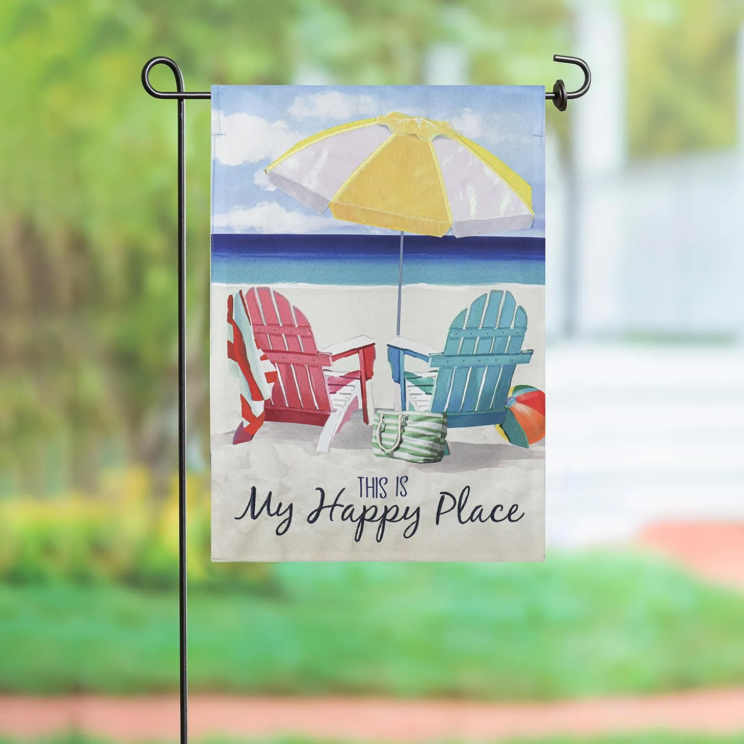 Garden Flags>Plow & Hearth Colorful Chairs Linen Garden Flag