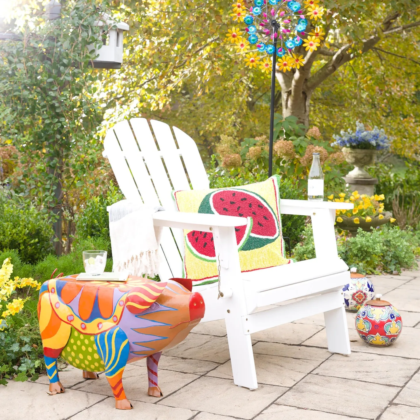 Accent Tables | Outdoor Side Tables>Plow & Hearth Colorful Folk Art Pig Side Table