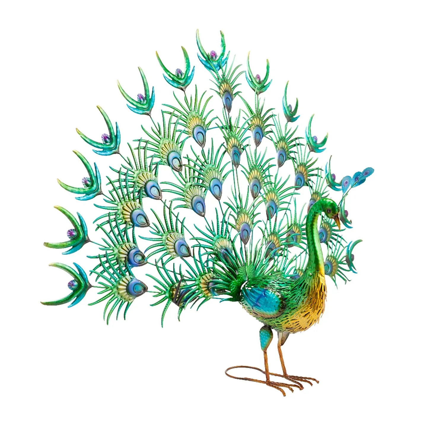 Garden Statues>Plow & Hearth Colorful Metal Indoor/Outdoor Standing Peacock Sculpture