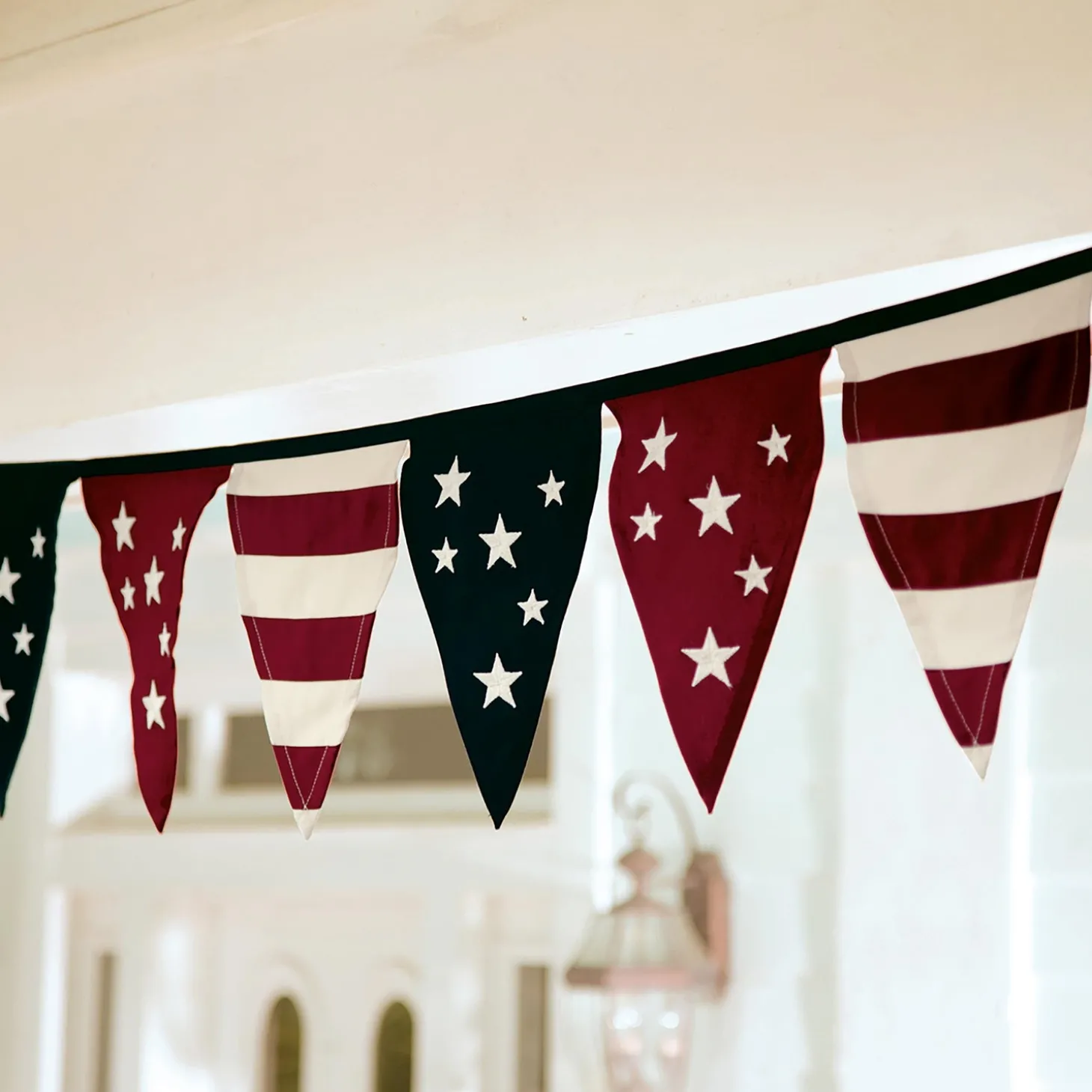 Bunting & Banners>Plow & Hearth Cotton Duck Stars And Stripes Americana Pennant Bunting With Embroidery
