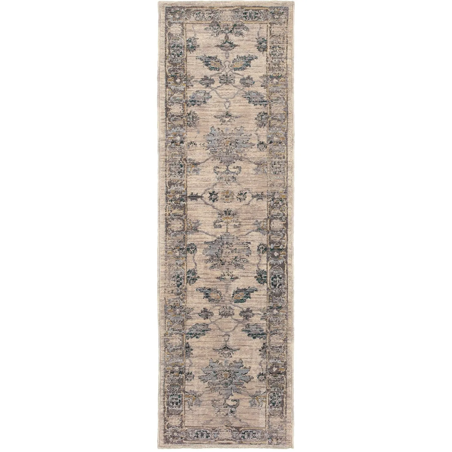 Area Rugs>Plow & Hearth Covington and Blue Antiqued Floral Rug, 9'10" x 12'10" Ivory
