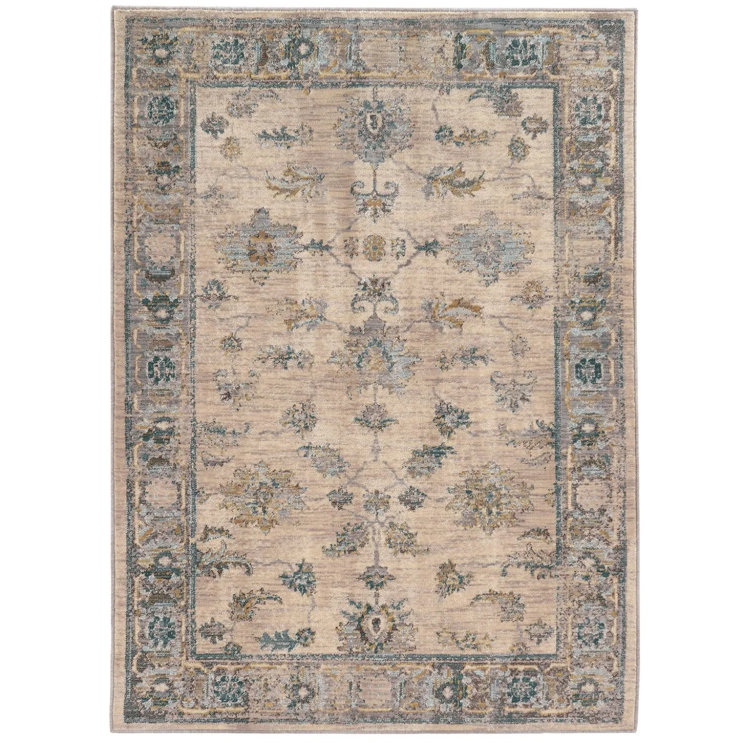 Area Rugs>Plow & Hearth Covington and Blue Antiqued Floral Rug, 9'10" x 12'10" Ivory