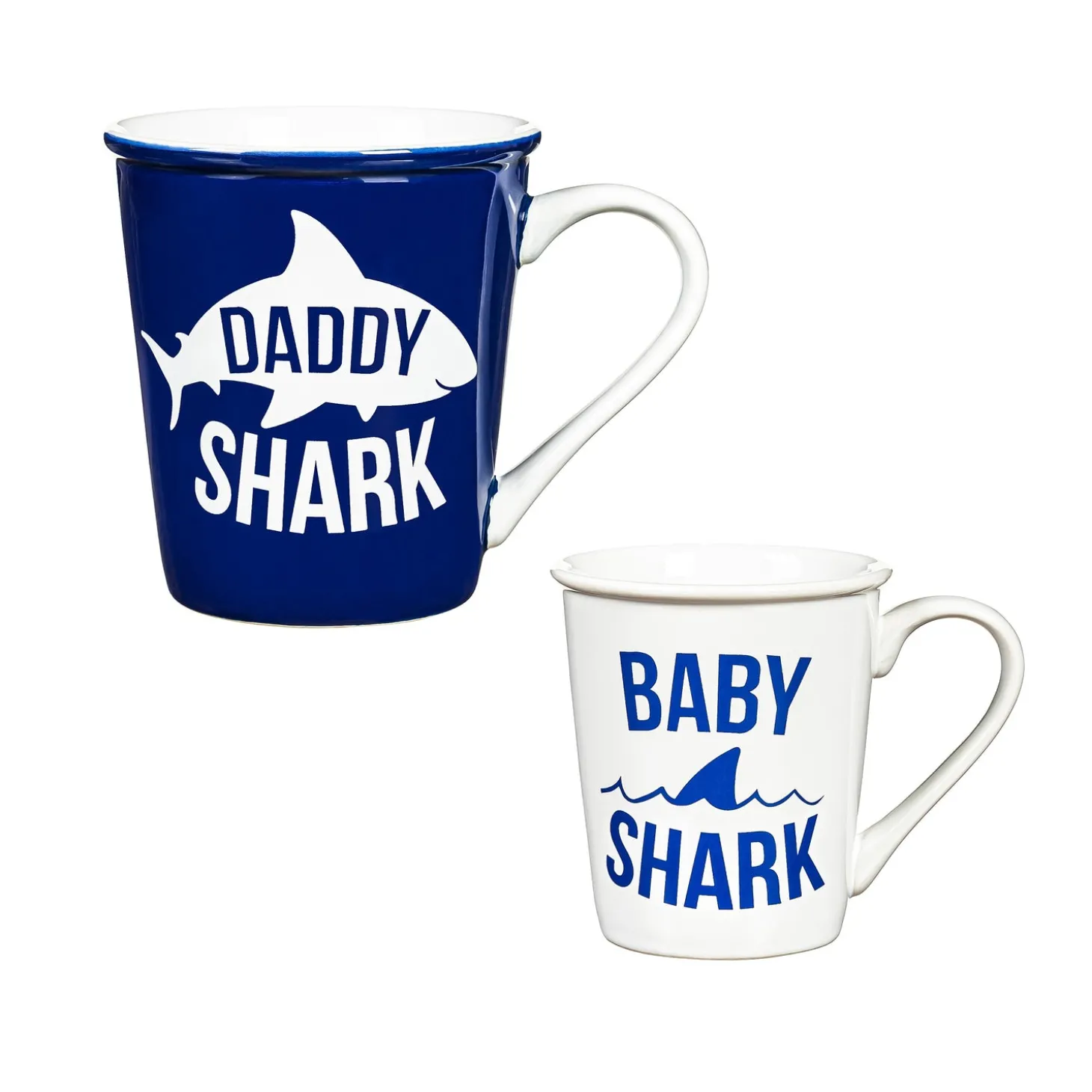 Coffee & Tea Cups>Plow & Hearth Daddy and Me Ceramic Cup Gift Set, 16 OZ and 8 OZ, Daddy Shark/Baby Shark