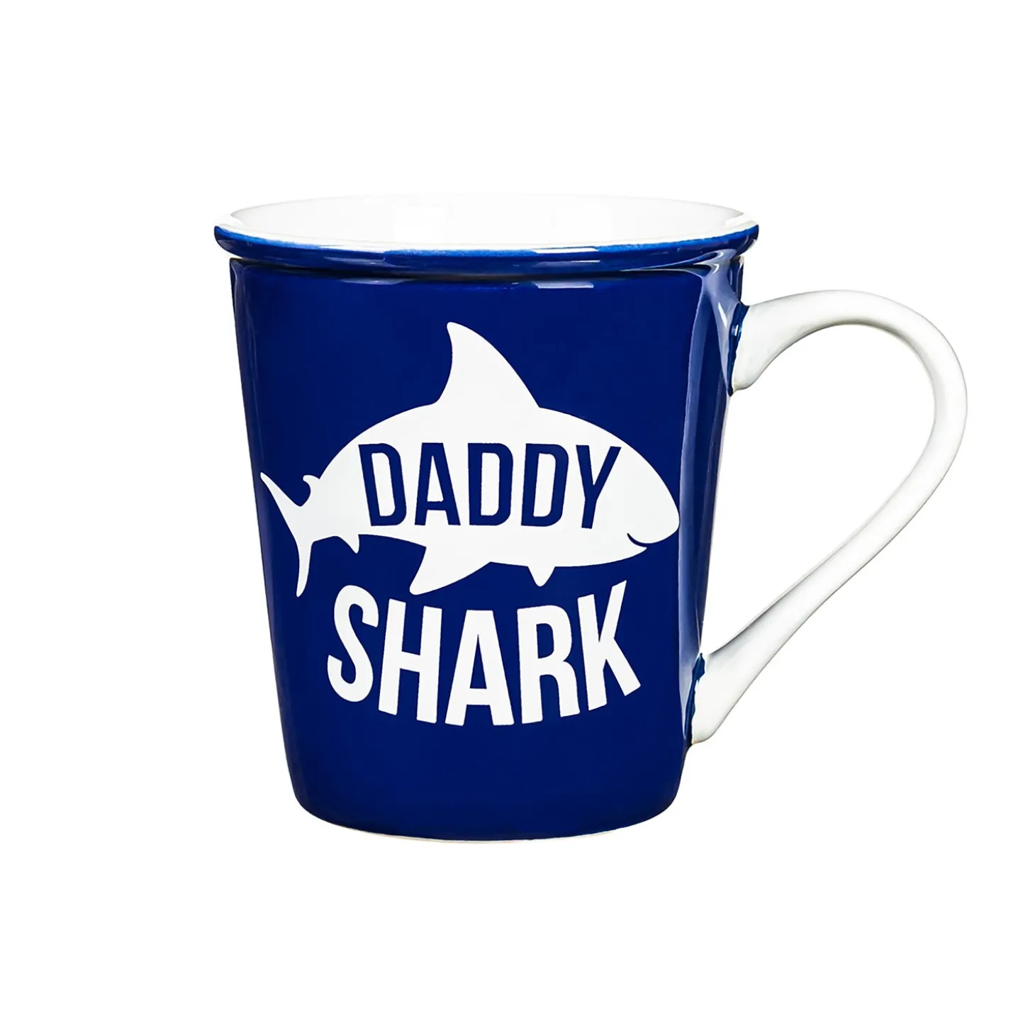 Coffee & Tea Cups>Plow & Hearth Daddy and Me Ceramic Cup Gift Set, 16 OZ and 8 OZ, Daddy Shark/Baby Shark