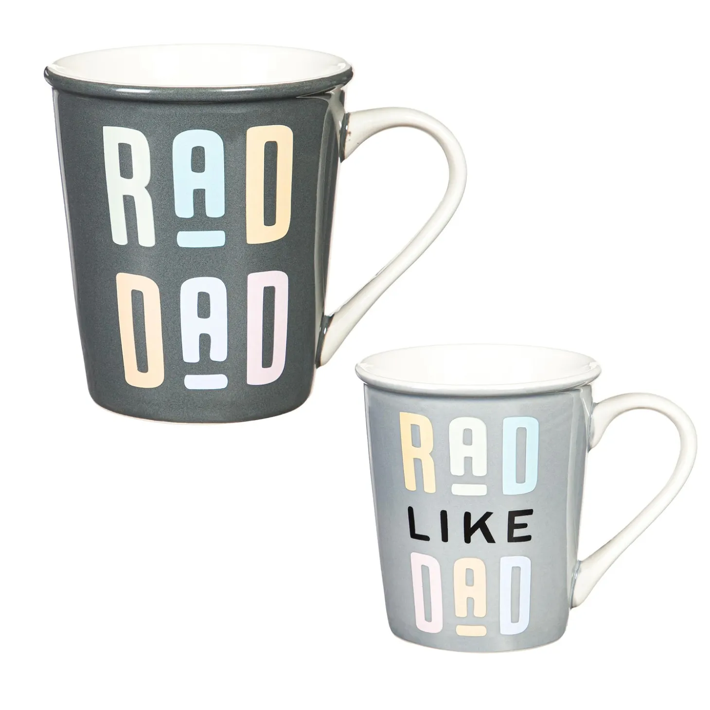 Coffee & Tea Cups>Plow & Hearth Daddy and Me Ceramic Cup Gift Set, 16 oz. and 8 oz., Rad Dad / Rad Like Dad