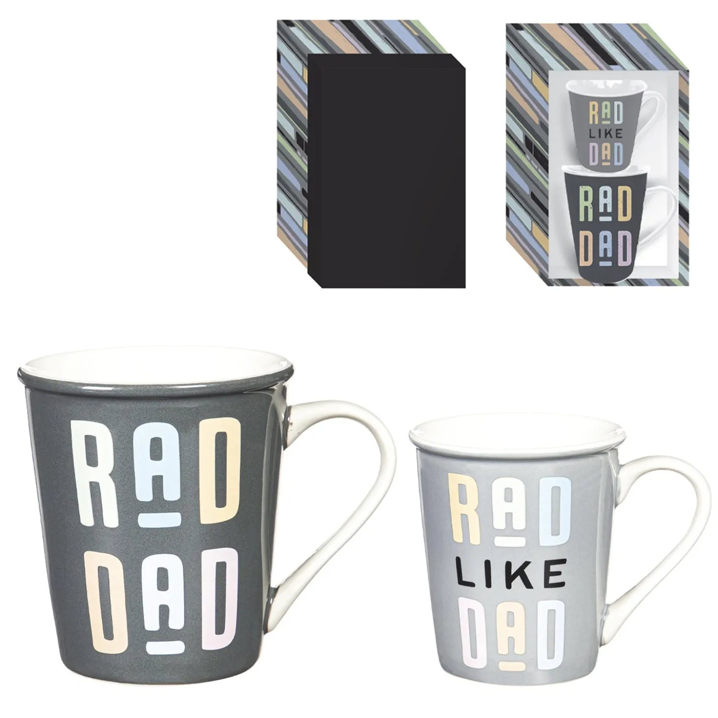 Coffee & Tea Cups>Plow & Hearth Daddy and Me Ceramic Cup Gift Set, 16 oz. and 8 oz., Rad Dad / Rad Like Dad