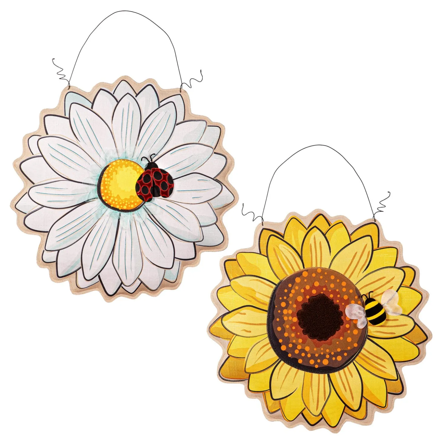 Fabric Door Hangers>Plow & Hearth Daisy/Sunflower Double Sided Estate Door Décor
