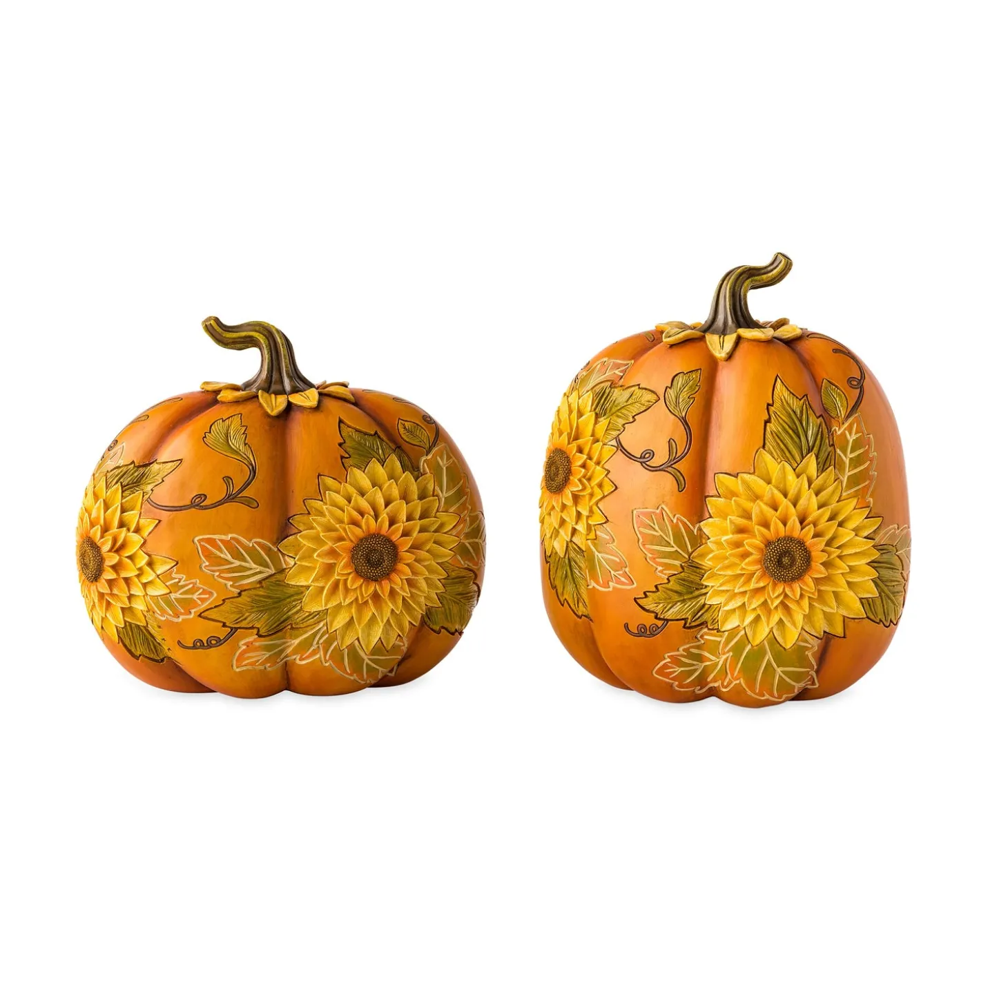 Garden Statues | Decorative Accents>Plow & Hearth Decorative Indoor/Outdoor Pumpkins With Carved-Wood Look, Set of 2