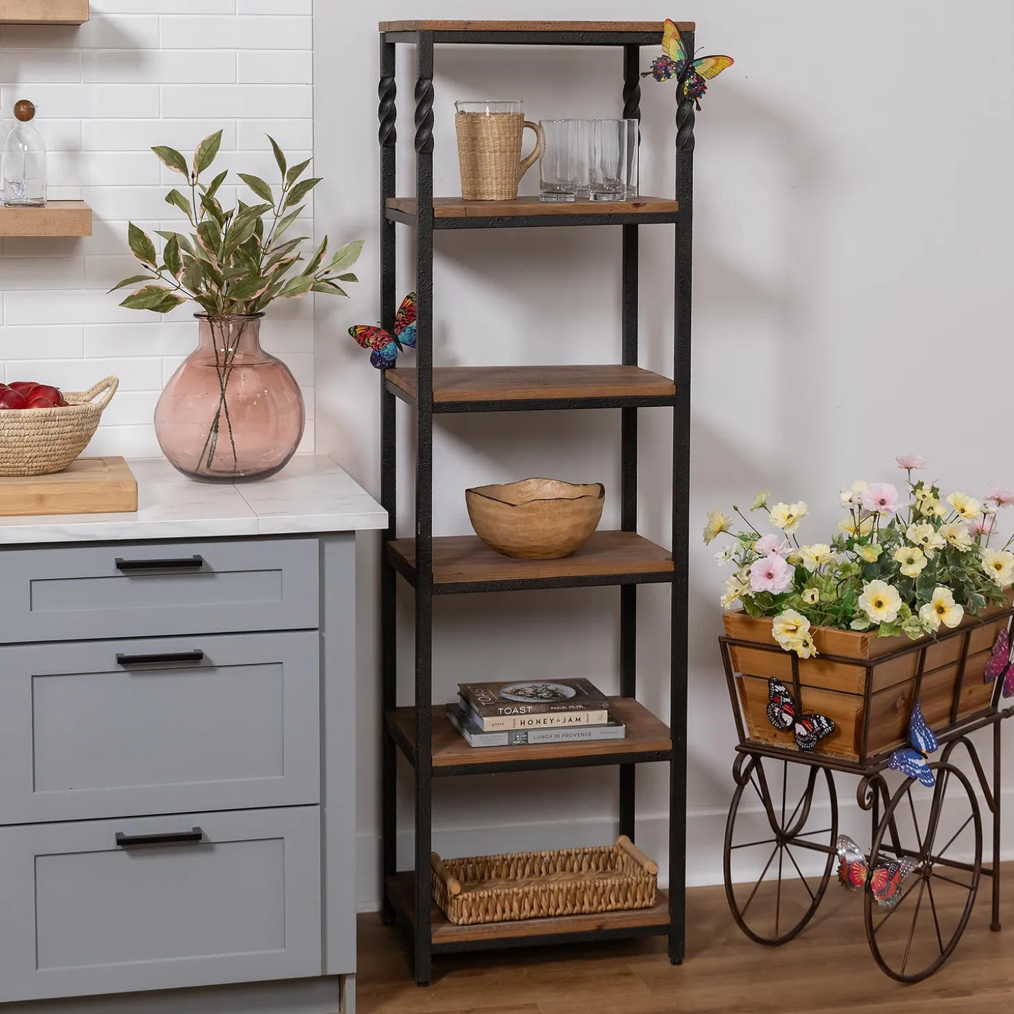 Bookshelves & Wall Shelves>Plow & Hearth Deep Creek Etagere Storage Stand with Shelves