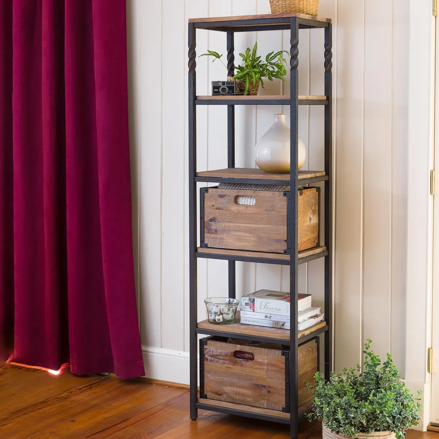 Bookshelves & Wall Shelves>Plow & Hearth Deep Creek Etagere Storage Stand with Shelves