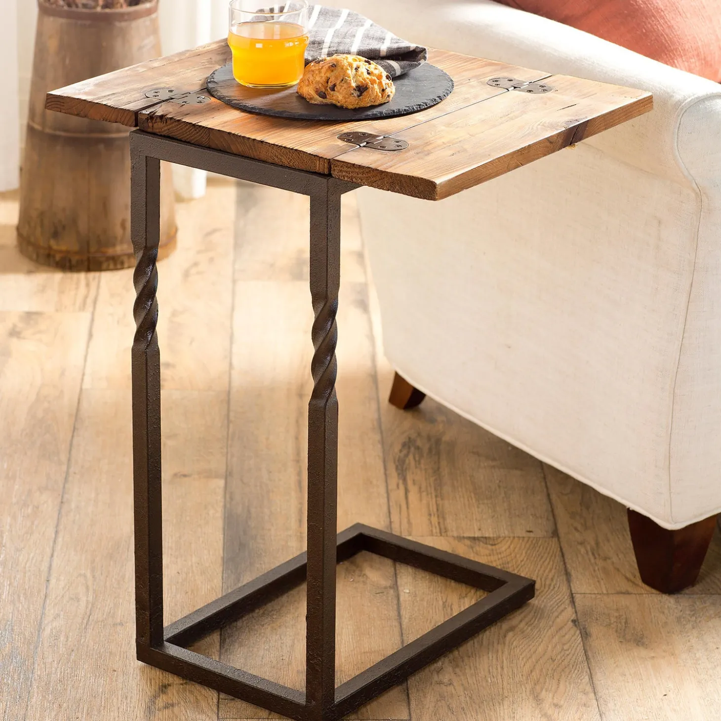 Accent Tables>Plow & Hearth Deep Creek Rustic Pull-Up Table with Fold-Out Leaves in Wood and Metal