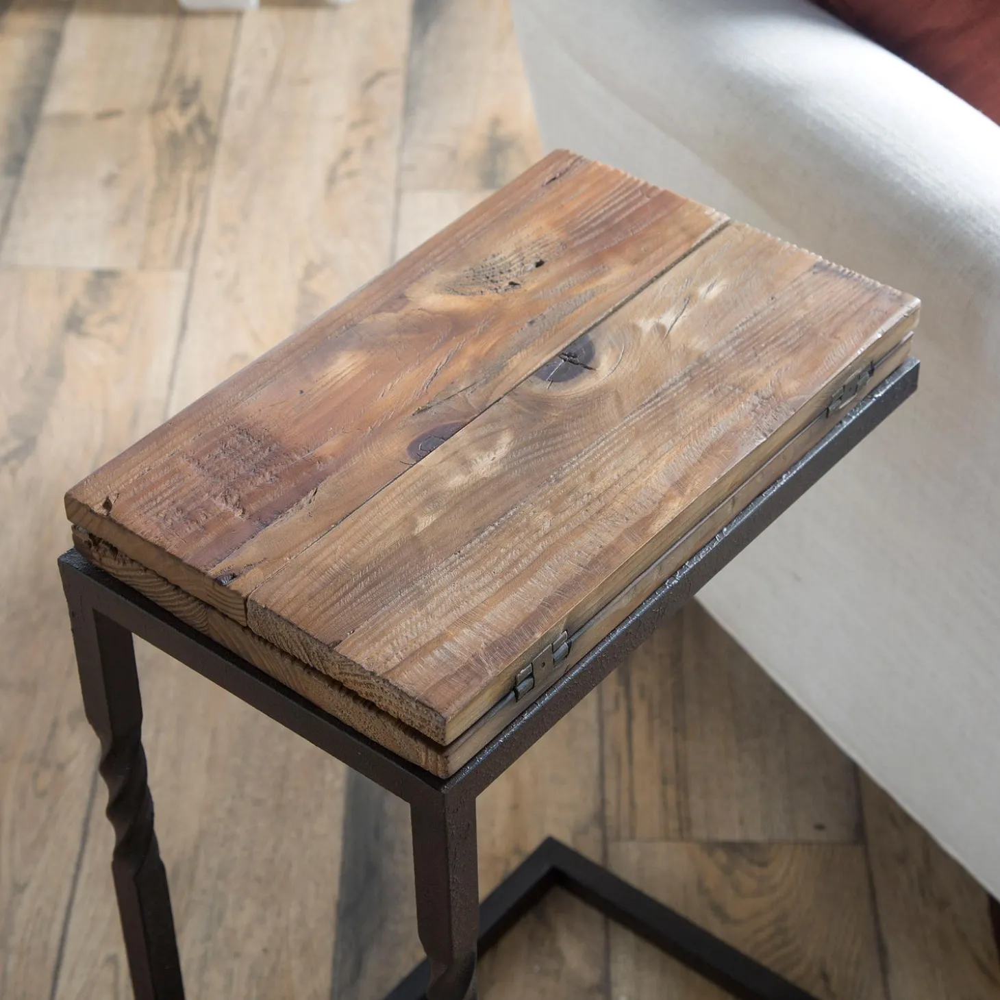 Accent Tables>Plow & Hearth Deep Creek Rustic Pull-Up Table with Fold-Out Leaves in Wood and Metal