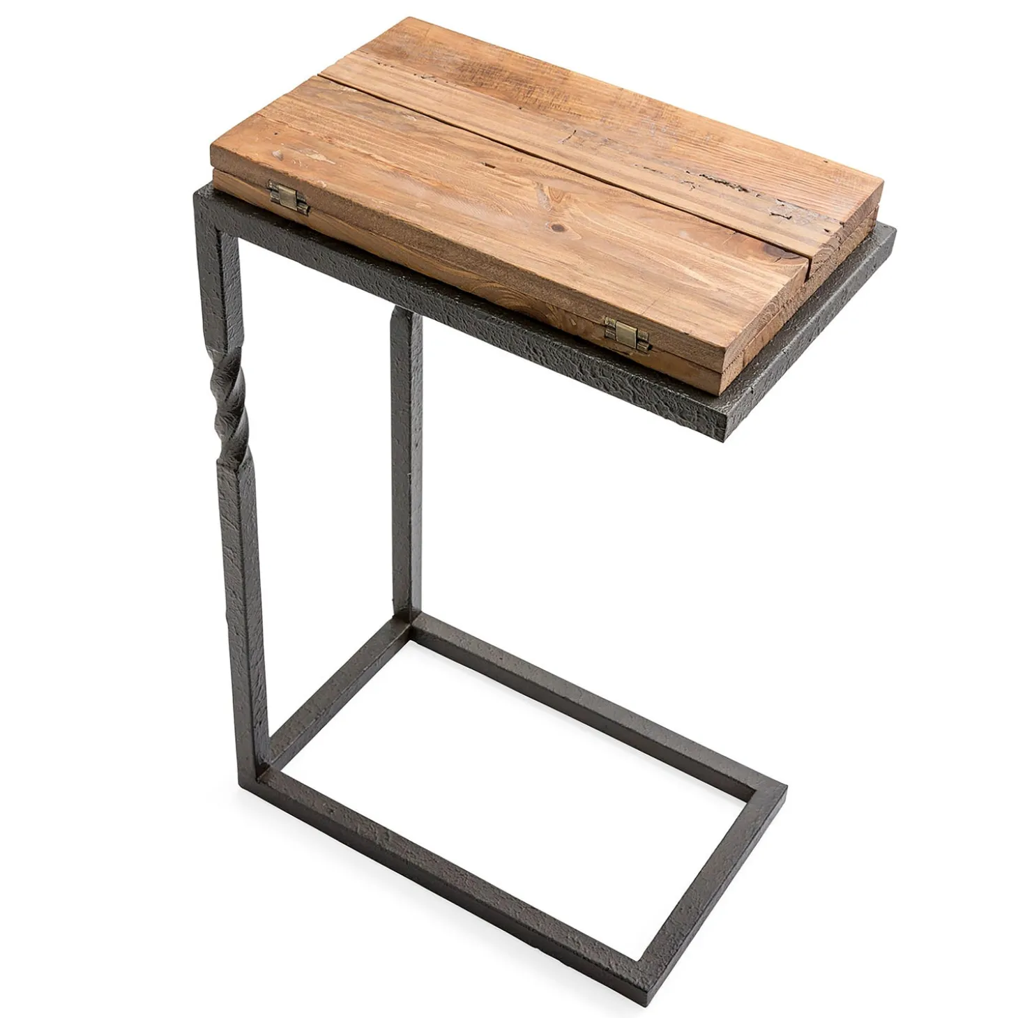 Accent Tables>Plow & Hearth Deep Creek Rustic Pull-Up Table with Fold-Out Leaves in Wood and Metal