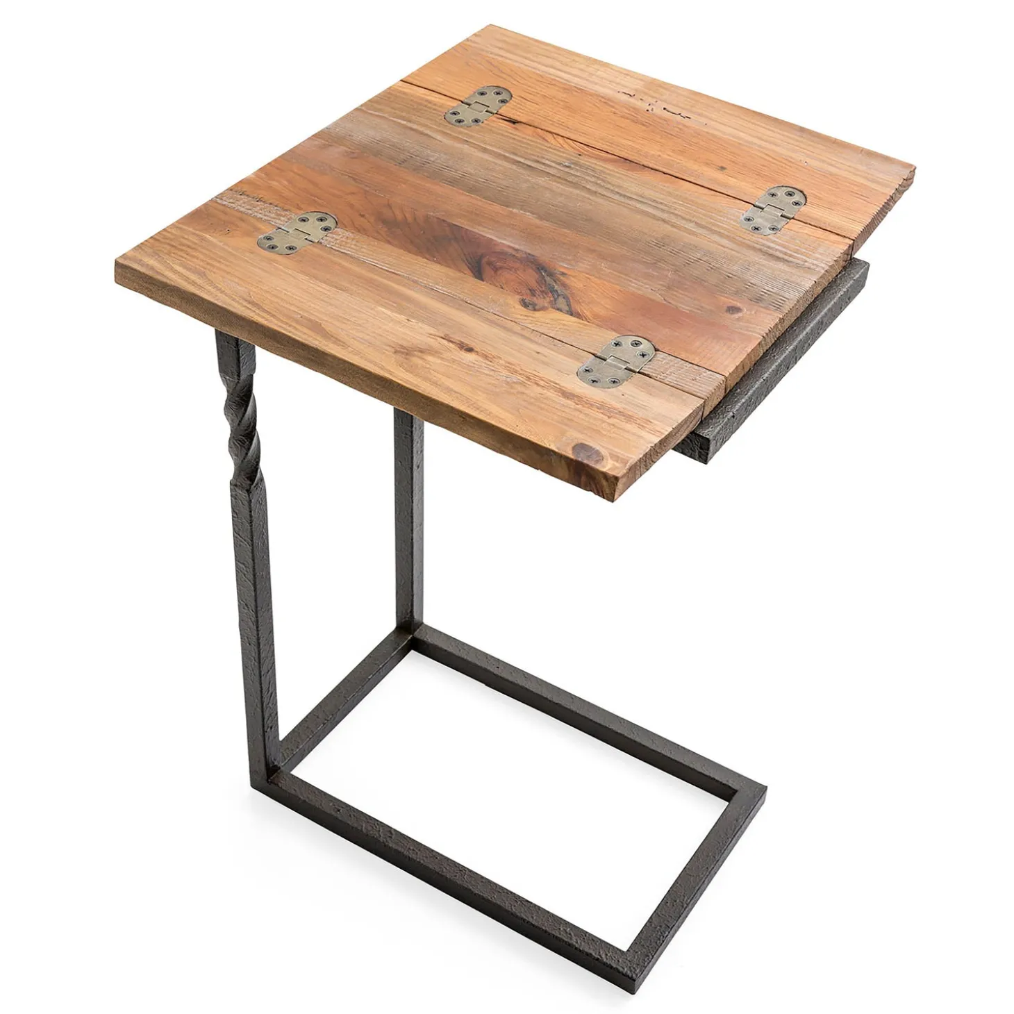 Accent Tables>Plow & Hearth Deep Creek Rustic Pull-Up Table with Fold-Out Leaves in Wood and Metal