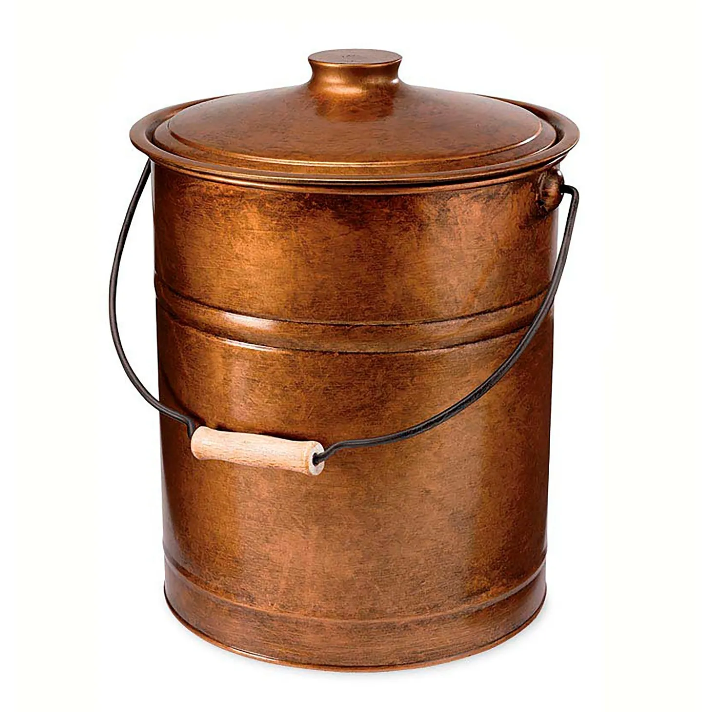 Fireplace Maintenance>Plow & Hearth Deluxe Galvanized Ash Bucket with Handle, Lid and Double-Layer Bottom Copper