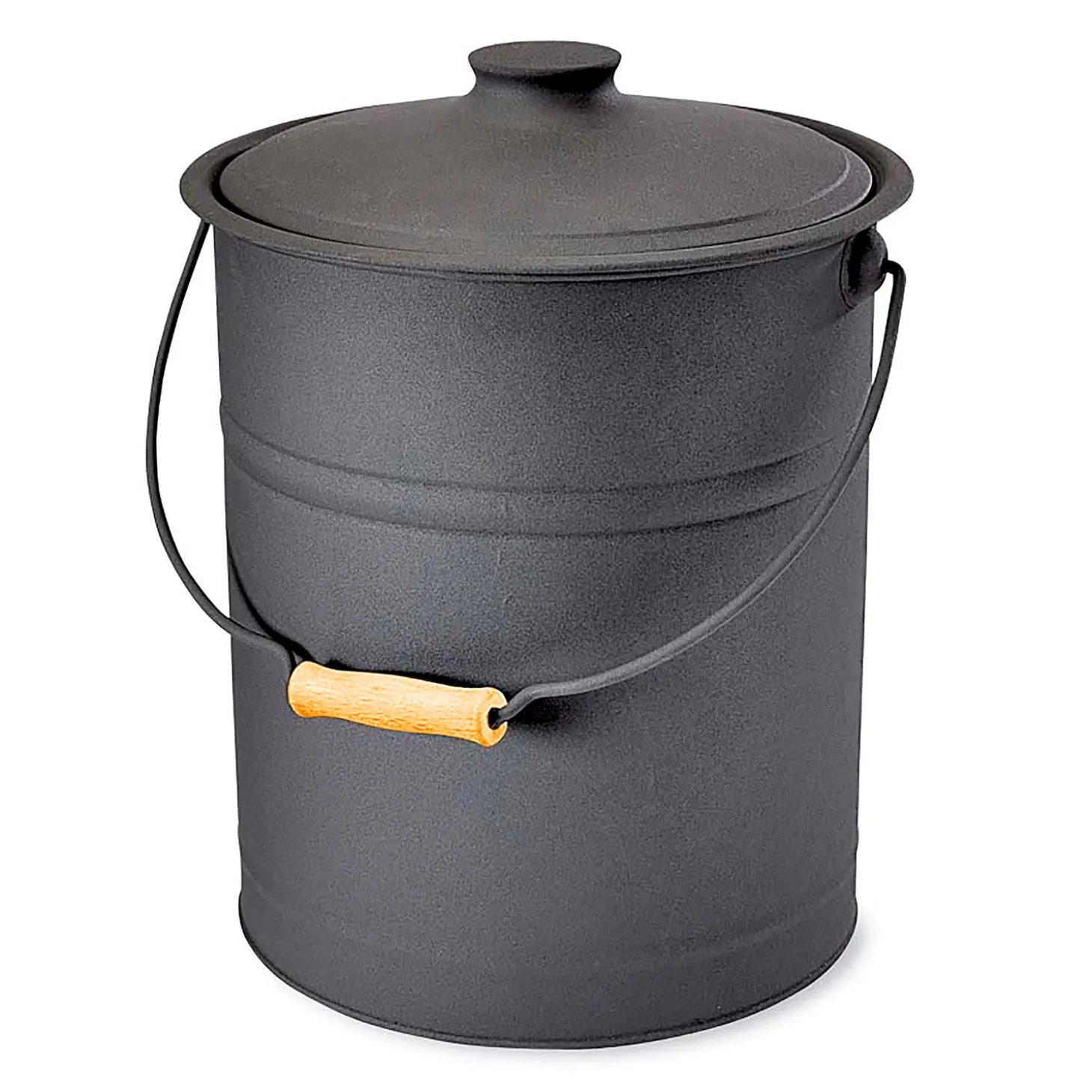 Fireplace Maintenance>Plow & Hearth Deluxe Galvanized Ash Bucket with Handle, Lid and Double-Layer Bottom CharcoalBlack