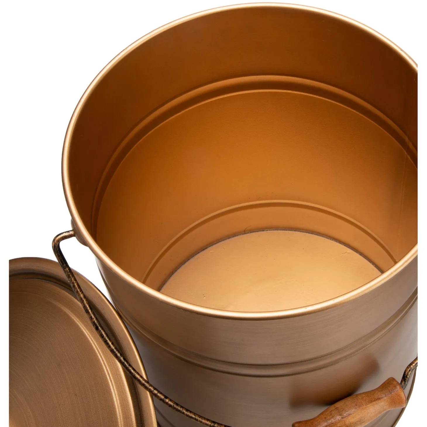 Fireplace Maintenance>Plow & Hearth Deluxe Galvanized Ash Bucket with Handle, Lid and Double-Layer Bottom Copper