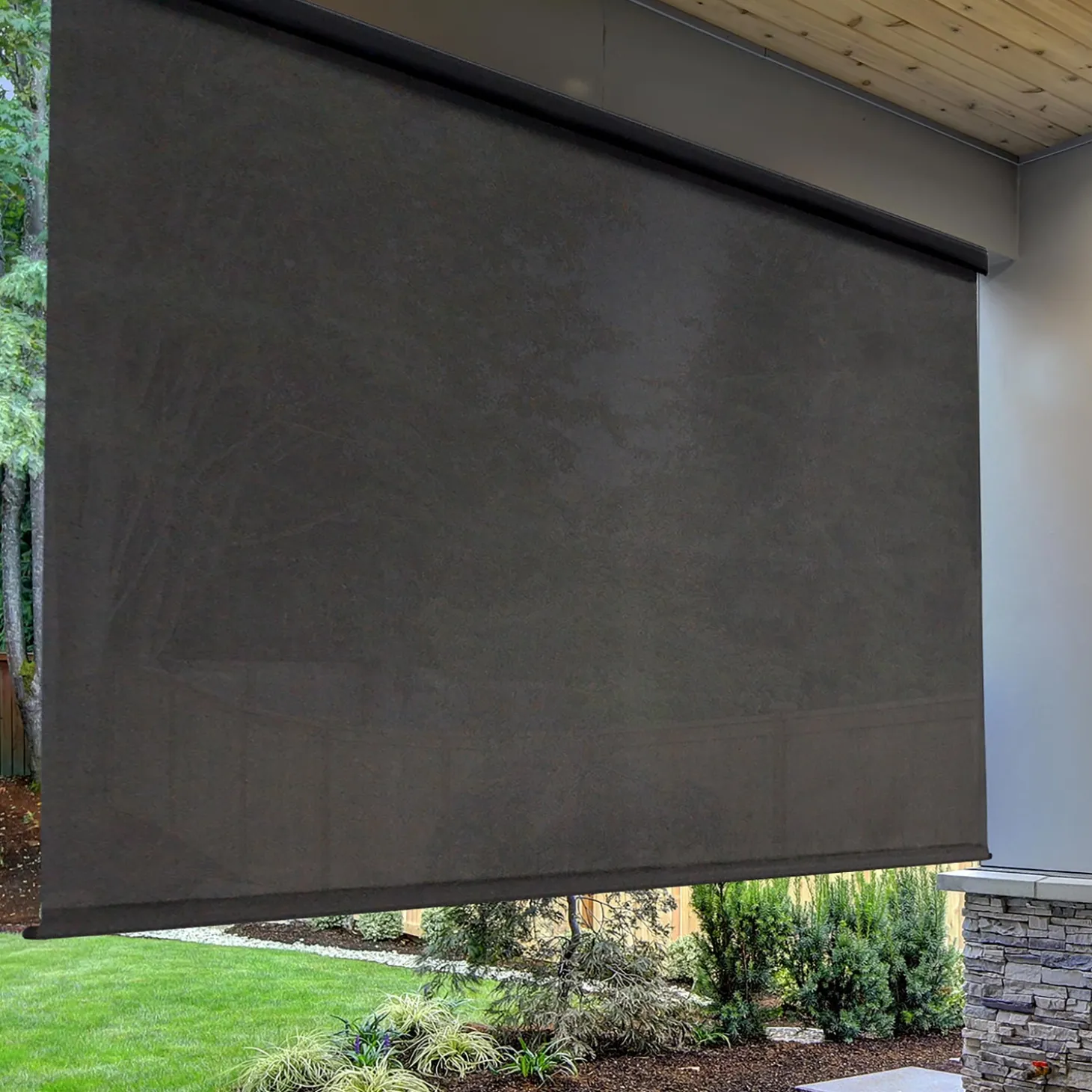 Shades & Umbrellas>Plow & Hearth Deluxe Roll-Up Outdoor Solar Shade with Cordless Crank, 8'W x 8'L