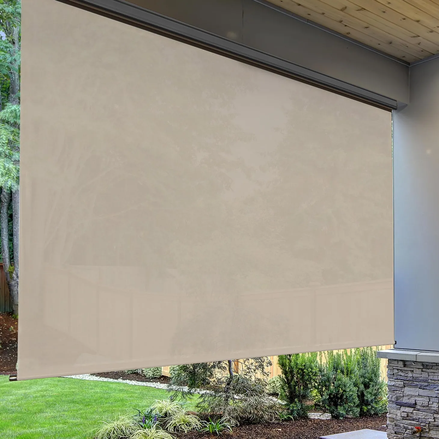 Shades & Umbrellas>Plow & Hearth Deluxe Roll-Up Outdoor Solar Shade with Cordless Crank, 8'W x 8'L