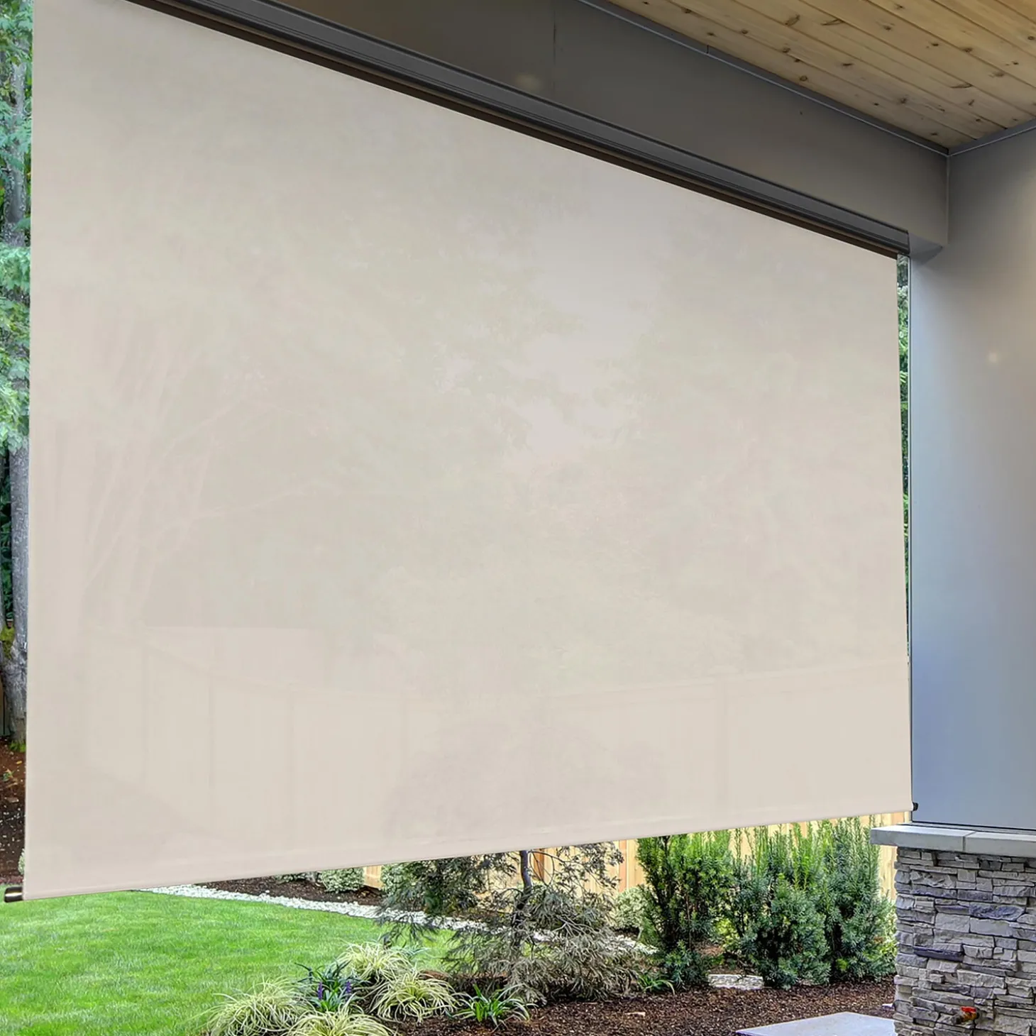 Shades & Umbrellas>Plow & Hearth Deluxe Roll-Up Outdoor Solar Shade with Cordless Crank, 8'W x 8'L