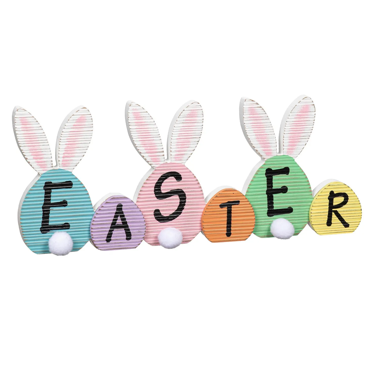 Decorative Accents>Plow & Hearth Easter Bunny Eggs Wood Table Decor, 16.75"L