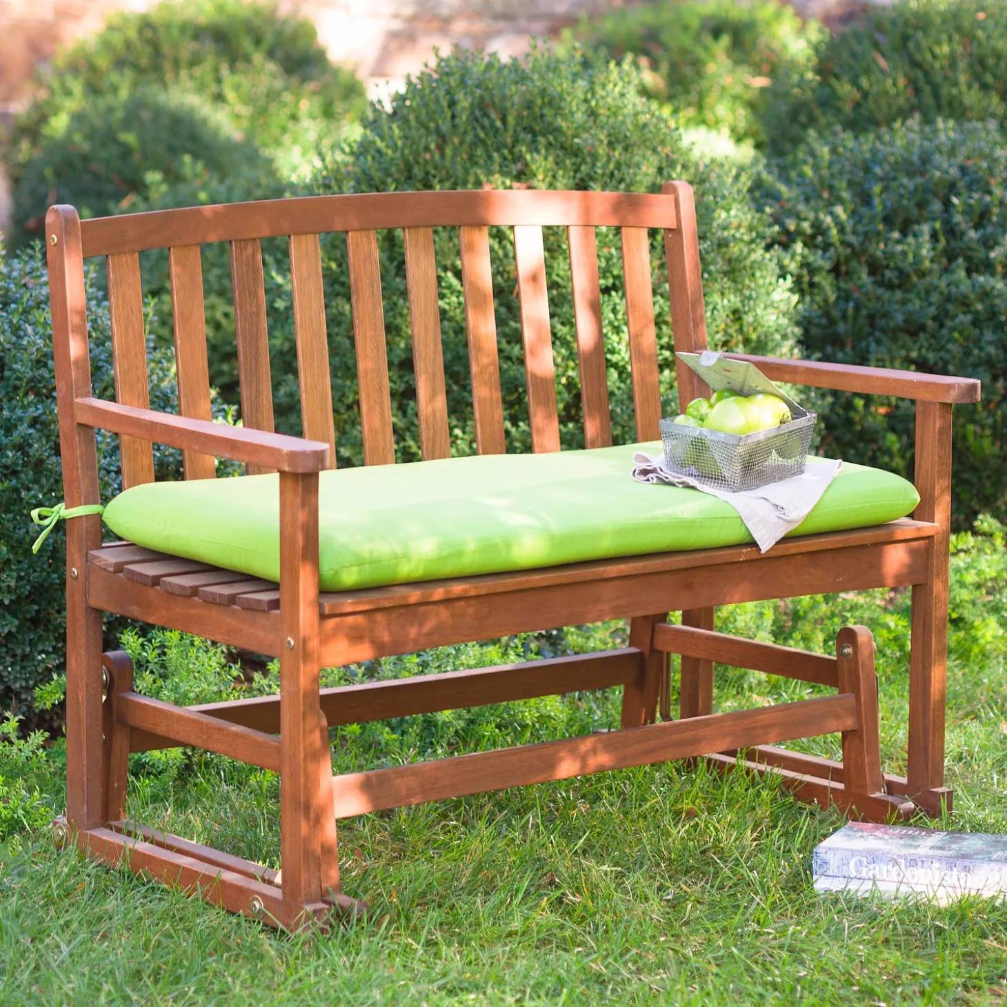 Chairs & Rockers | Rockers & Gliders>Plow & Hearth Eucalyptus Wood Love Seat Glider, Lancaster Outdoor Furniture Collection Natural