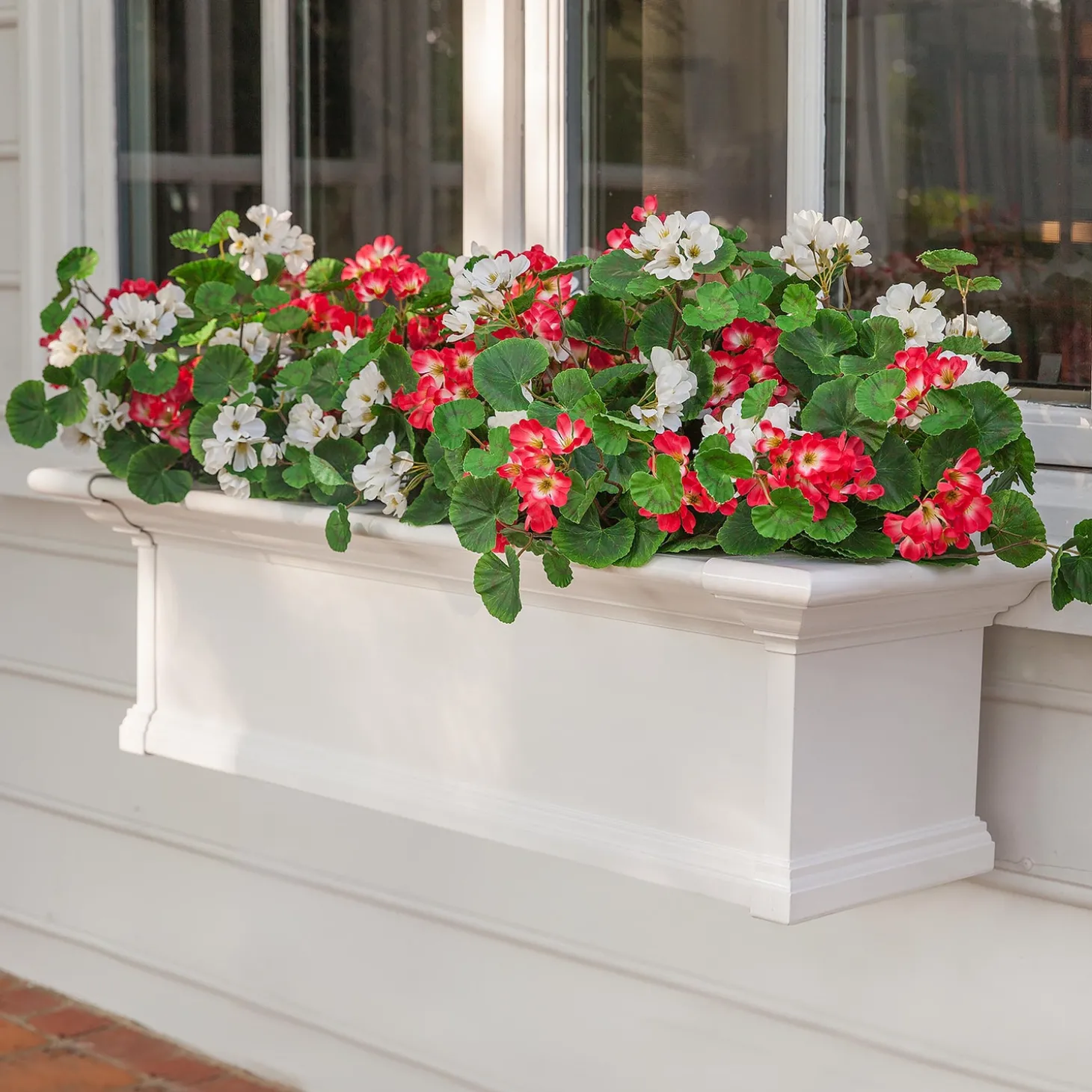 Faux Flowers & Plants>Plow & Hearth Everlasting Faux Red and White Geranium Window Box Filler