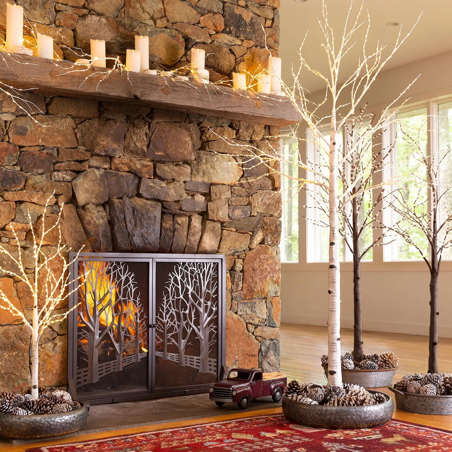 Faux Flowers & Plants | Lighted Trees & Garlands>Plow & Hearth Extra Large Indoor/Outdoor Birch Tree with 750 Warm White Lights Brown