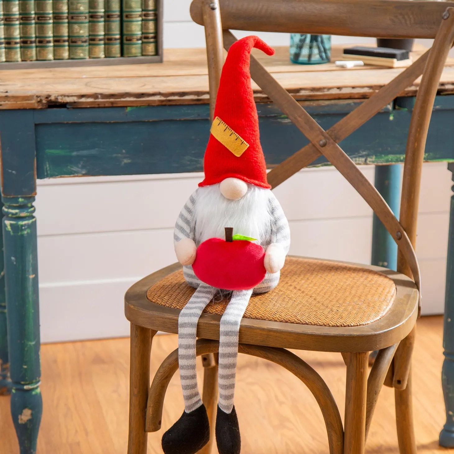 Decorative Accents>Plow & Hearth Fabric Teacher Gnome with Apple and Dangling Legs Table Décor