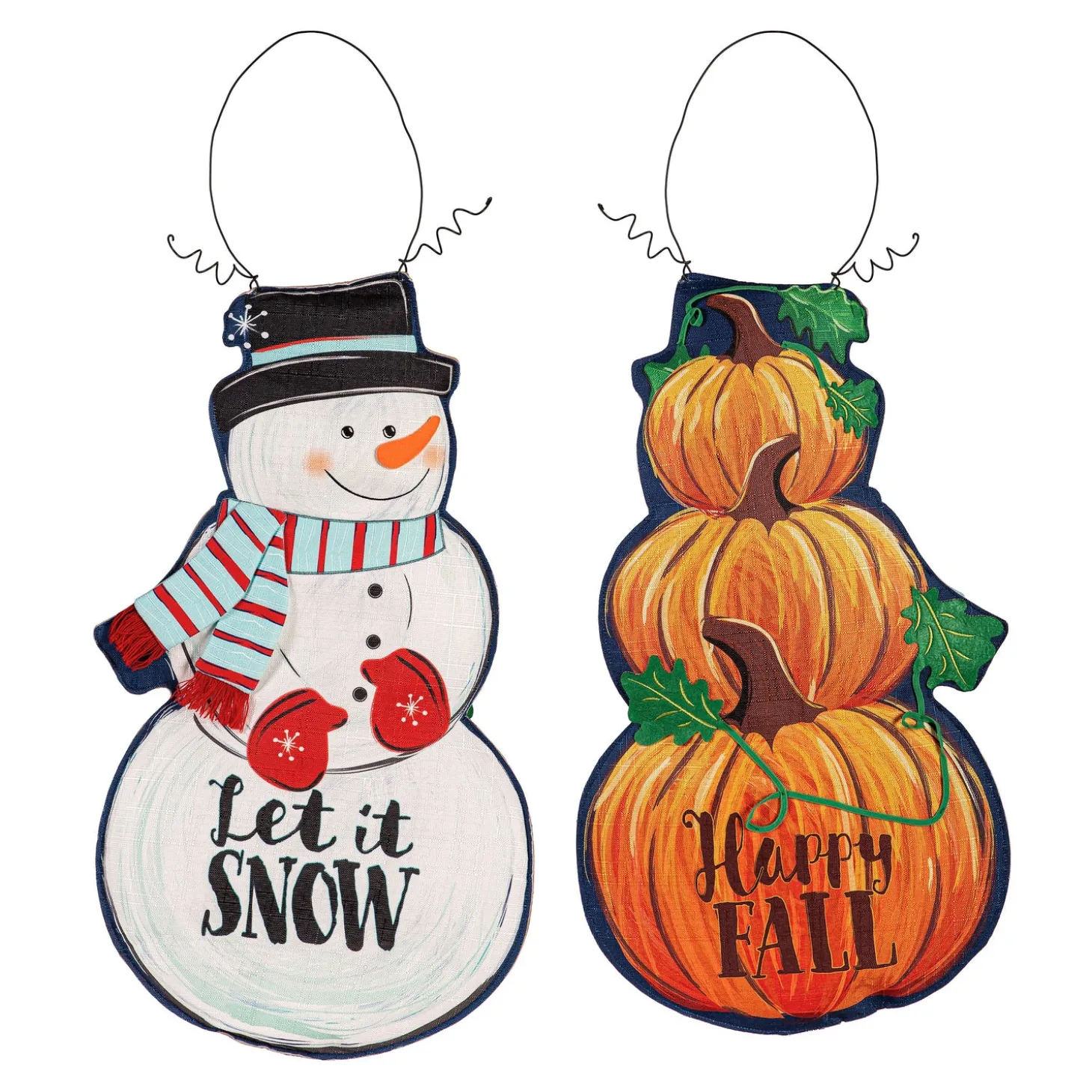 Fabric Door Hangers>Plow & Hearth Fall Stacked Pumpkin/Winter Snowman Double Sided Estate Door Décor