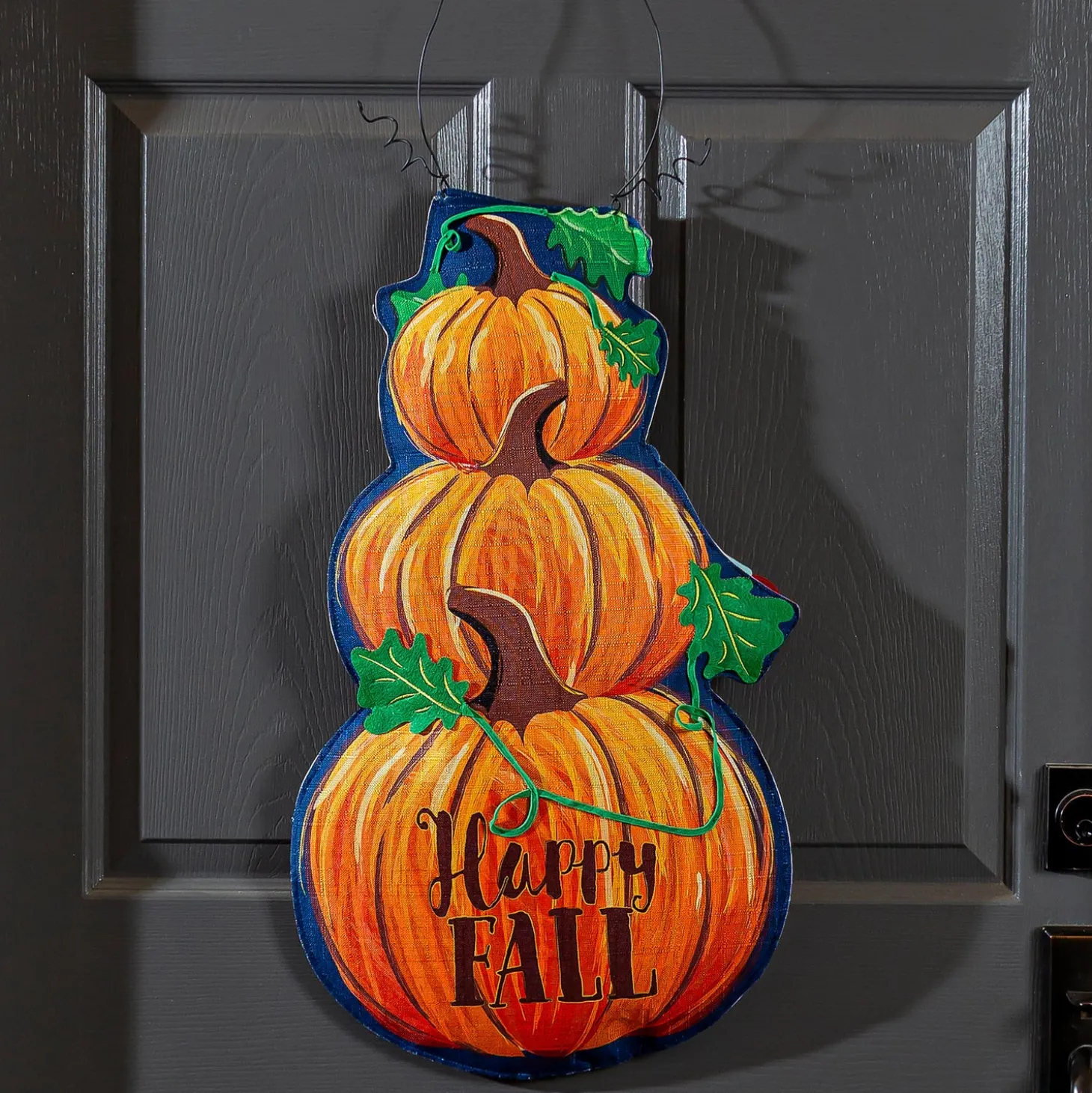 Fabric Door Hangers>Plow & Hearth Fall Stacked Pumpkin/Winter Snowman Double Sided Estate Door Décor