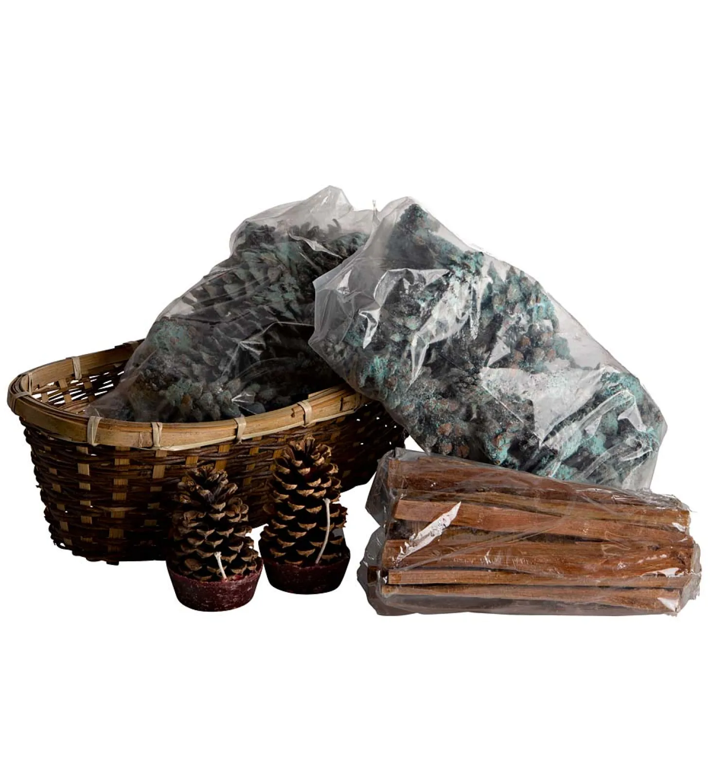Fire Starters & Fatwood>Plow & Hearth Fire Starter Holiday Gift Basket with Fatwood, Color Cones and Wax Cones