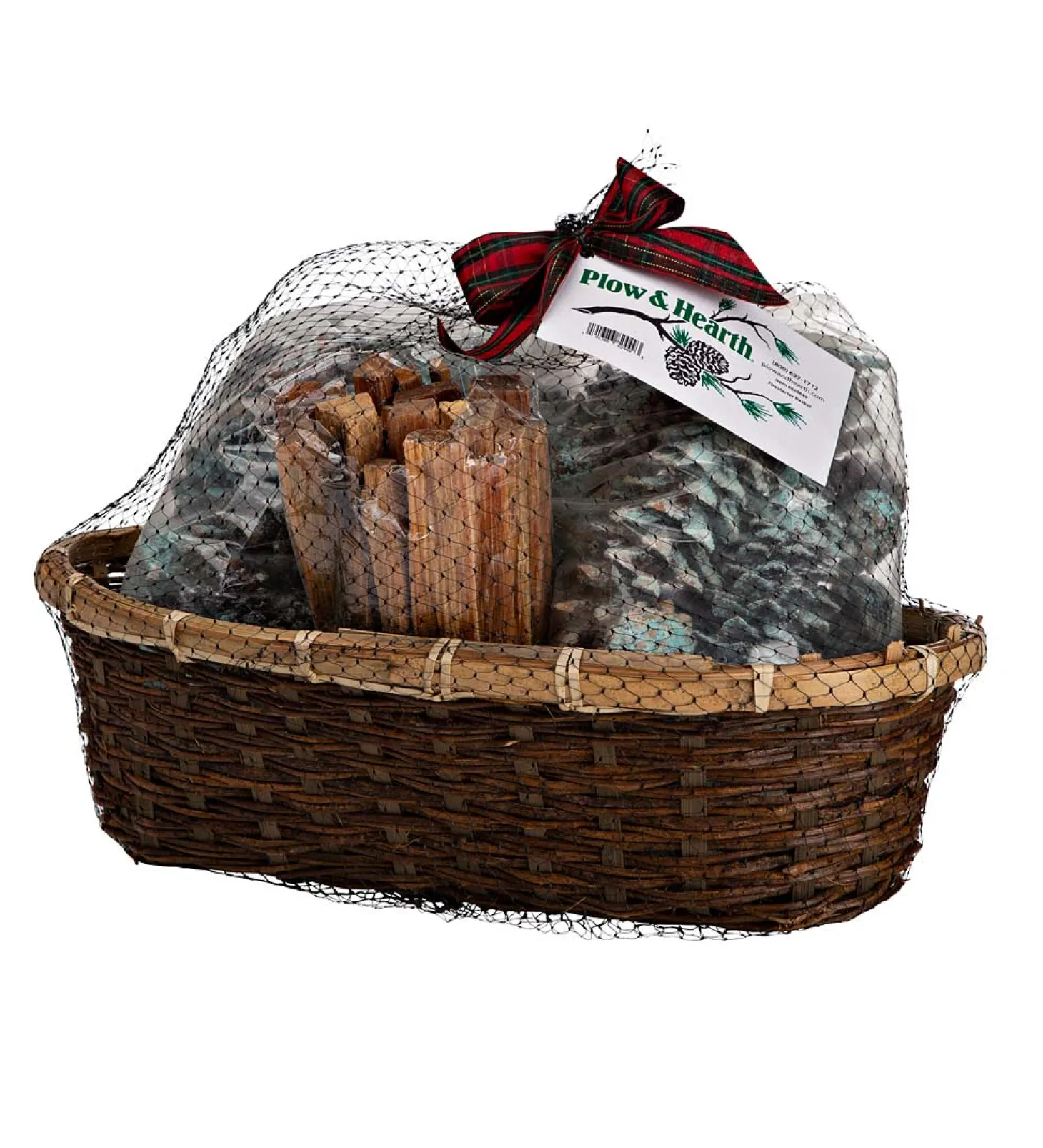 Fire Starters & Fatwood>Plow & Hearth Fire Starter Holiday Gift Basket with Fatwood, Color Cones and Wax Cones