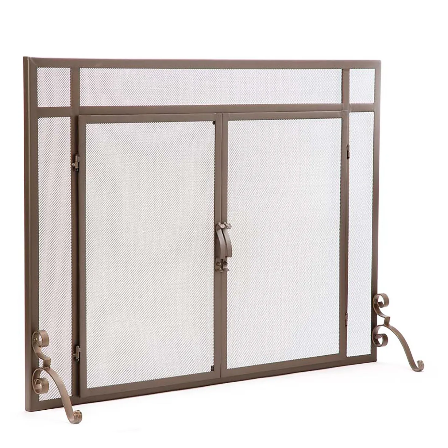 Fireplace Screens With Doors>Plow & Hearth Flat Guard Fire Screens With Doors in Solid Steel, 39"W x 31"H