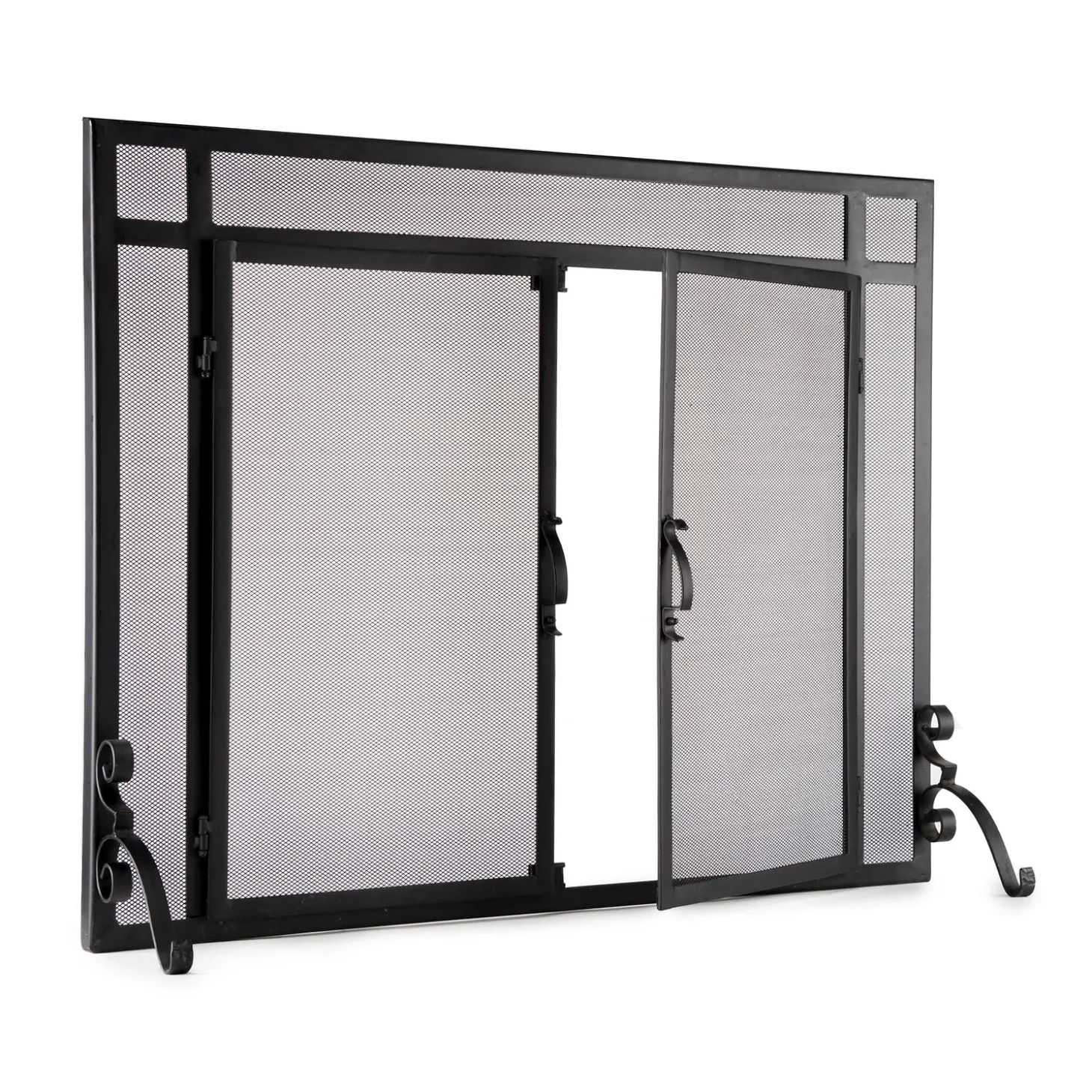 Fireplace Screens With Doors>Plow & Hearth Flat Guard Fire Screens With Doors in Solid Steel, 39"W x 31"H