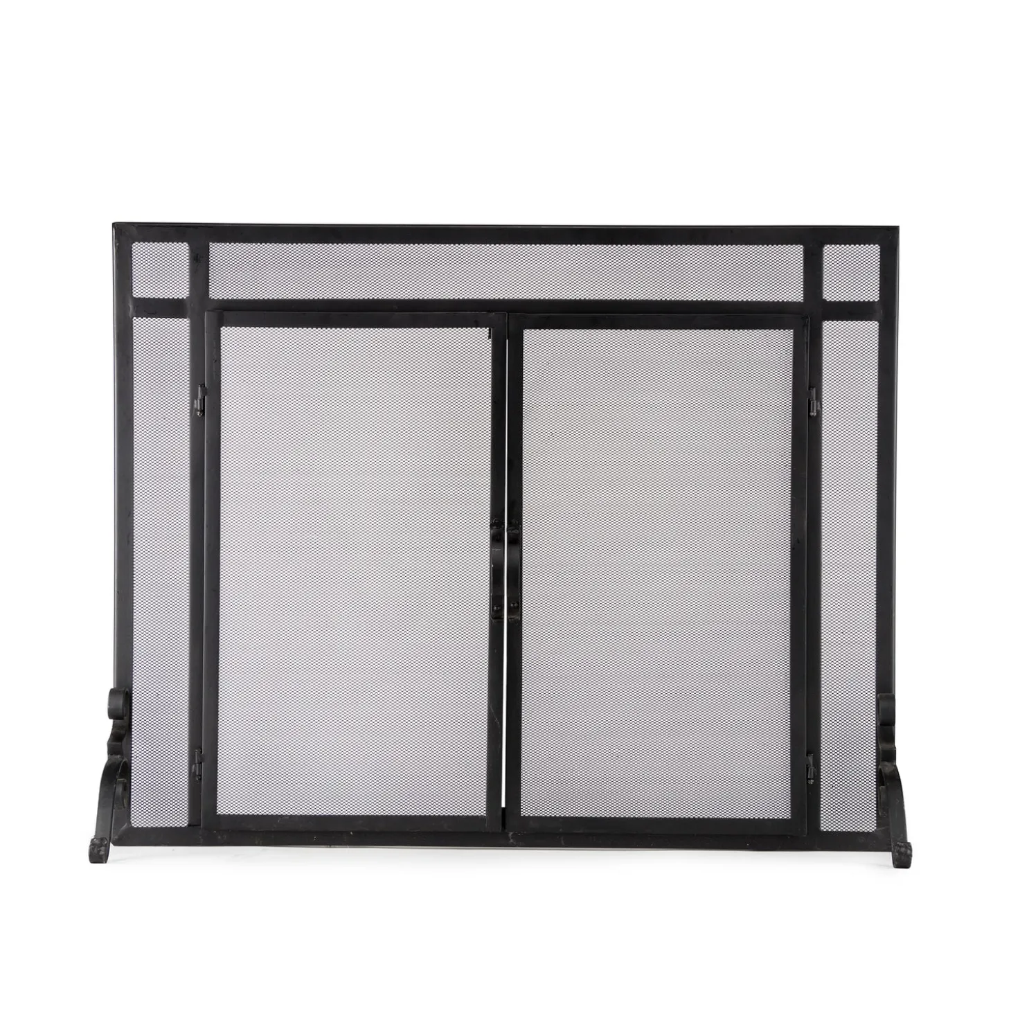 Fireplace Screens With Doors>Plow & Hearth Flat Guard Fire Screens With Doors in Solid Steel, 39"W x 31"H