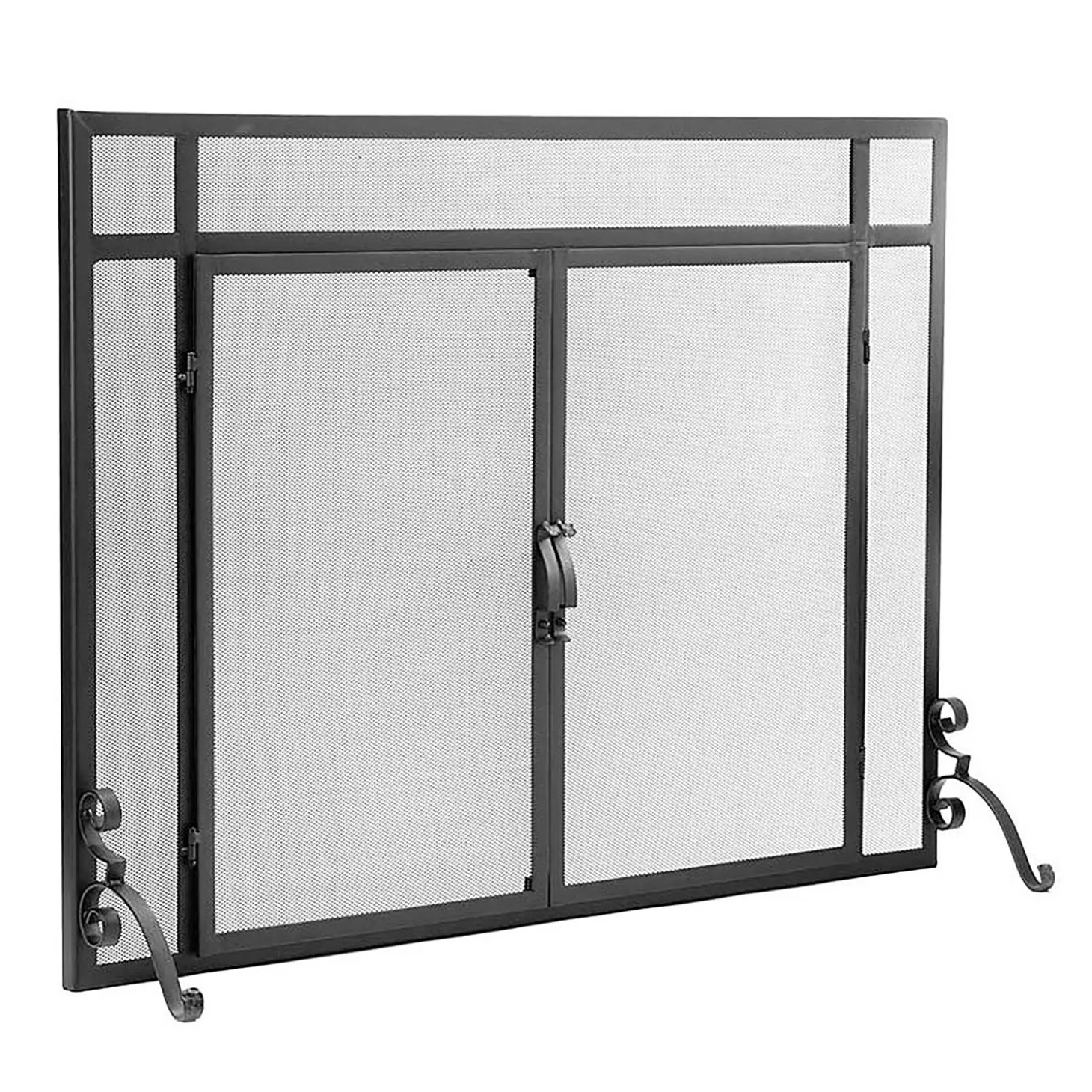 Fireplace Screens With Doors>Plow & Hearth Flat Guard Fire Screens With Doors in Solid Steel, 44"W x 33"H
