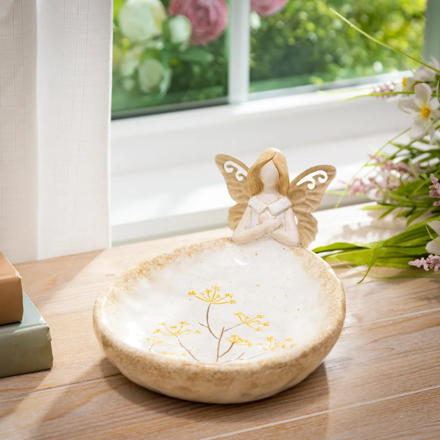 Decorative Accents>Plow & Hearth Floral Angel Ceramic Decorative Dish, 8.5"
