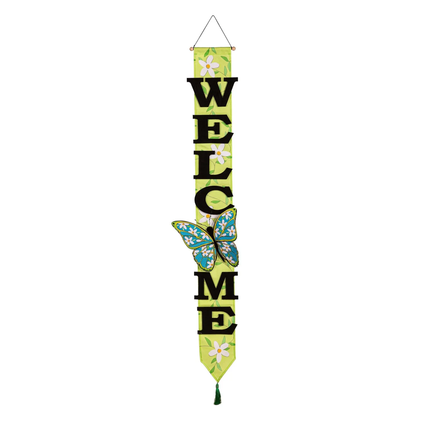 Fabric Door Hangers>Plow & Hearth Floral Butterfly Welcome Door Banner with 3D Butterfly