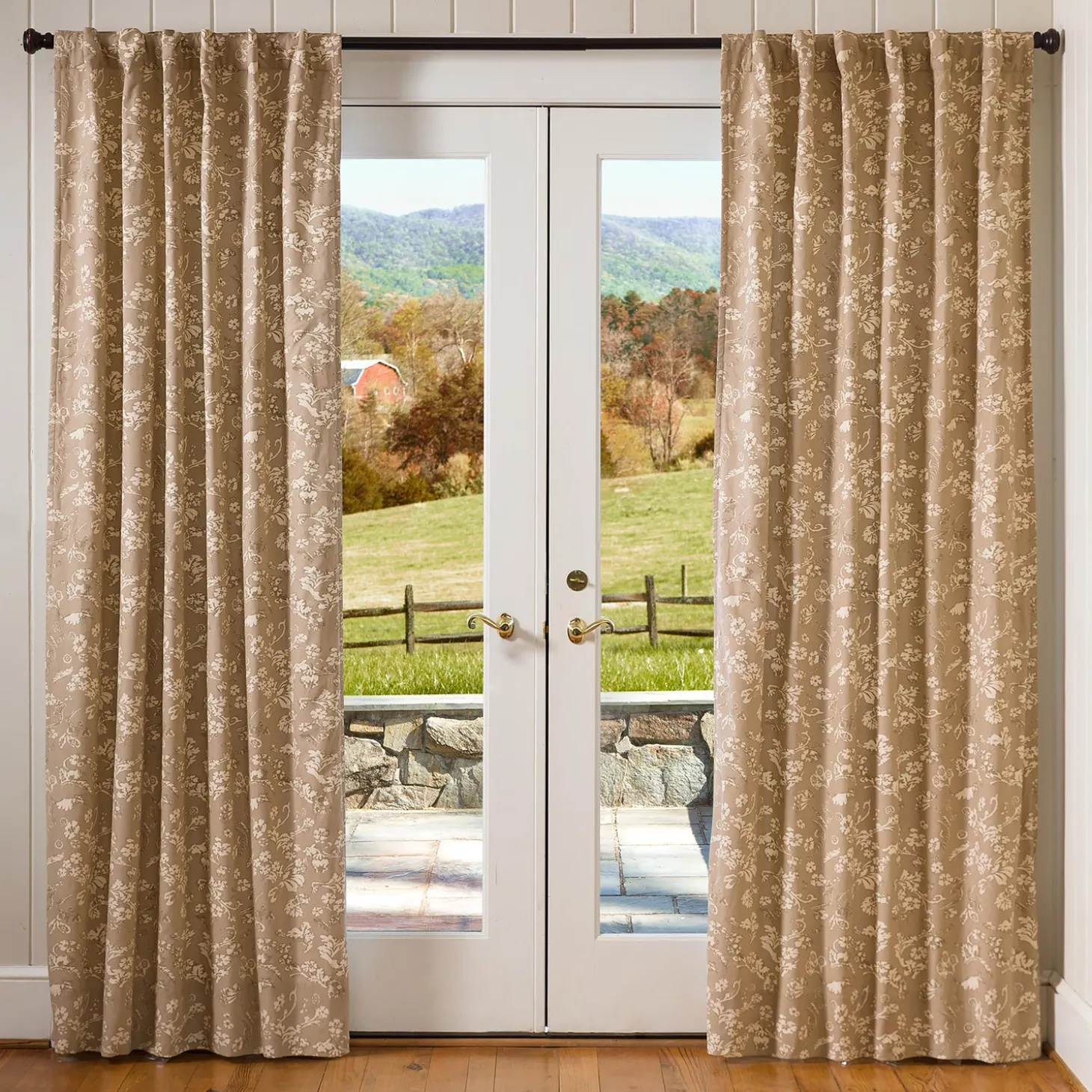 Curtain Panels | Insulated Curtains>Plow & Hearth Floral Damask Rod-Pocket Homespun Insulated Curtain Panel, 42"W x 96"L Harvest