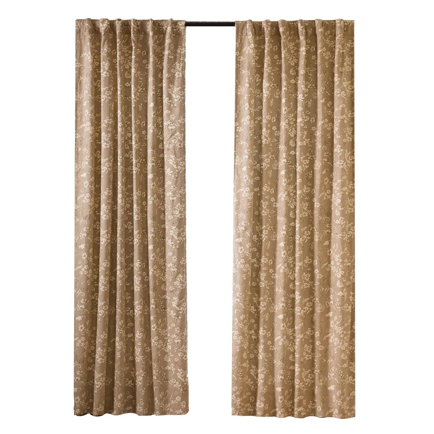 Curtain Panels | Insulated Curtains>Plow & Hearth Floral Damask Rod-Pocket Homespun Insulated Curtain Panel, 42"W x 96"L Harvest