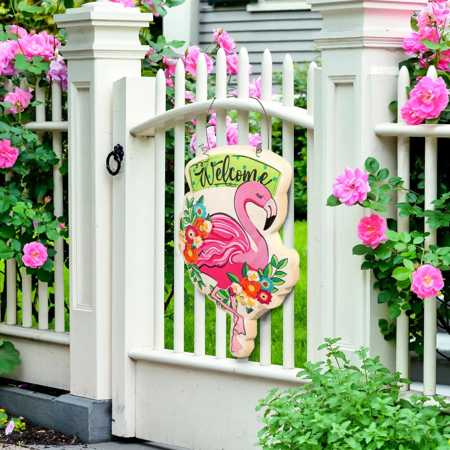 Fabric Door Hangers>Plow & Hearth Floral Flamingo Welcome Estate Door Décor